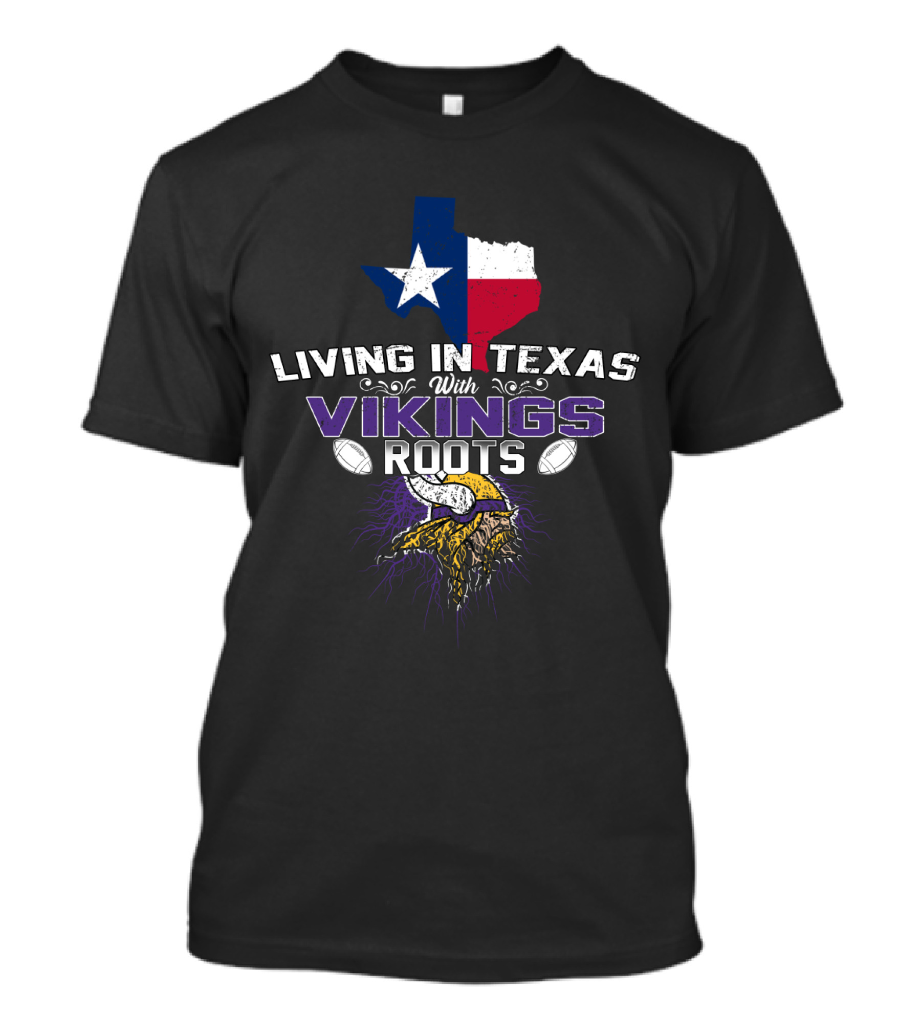 Living In Texas With Vikings Roots Texas Flag Viking Horns Football T-Shirt