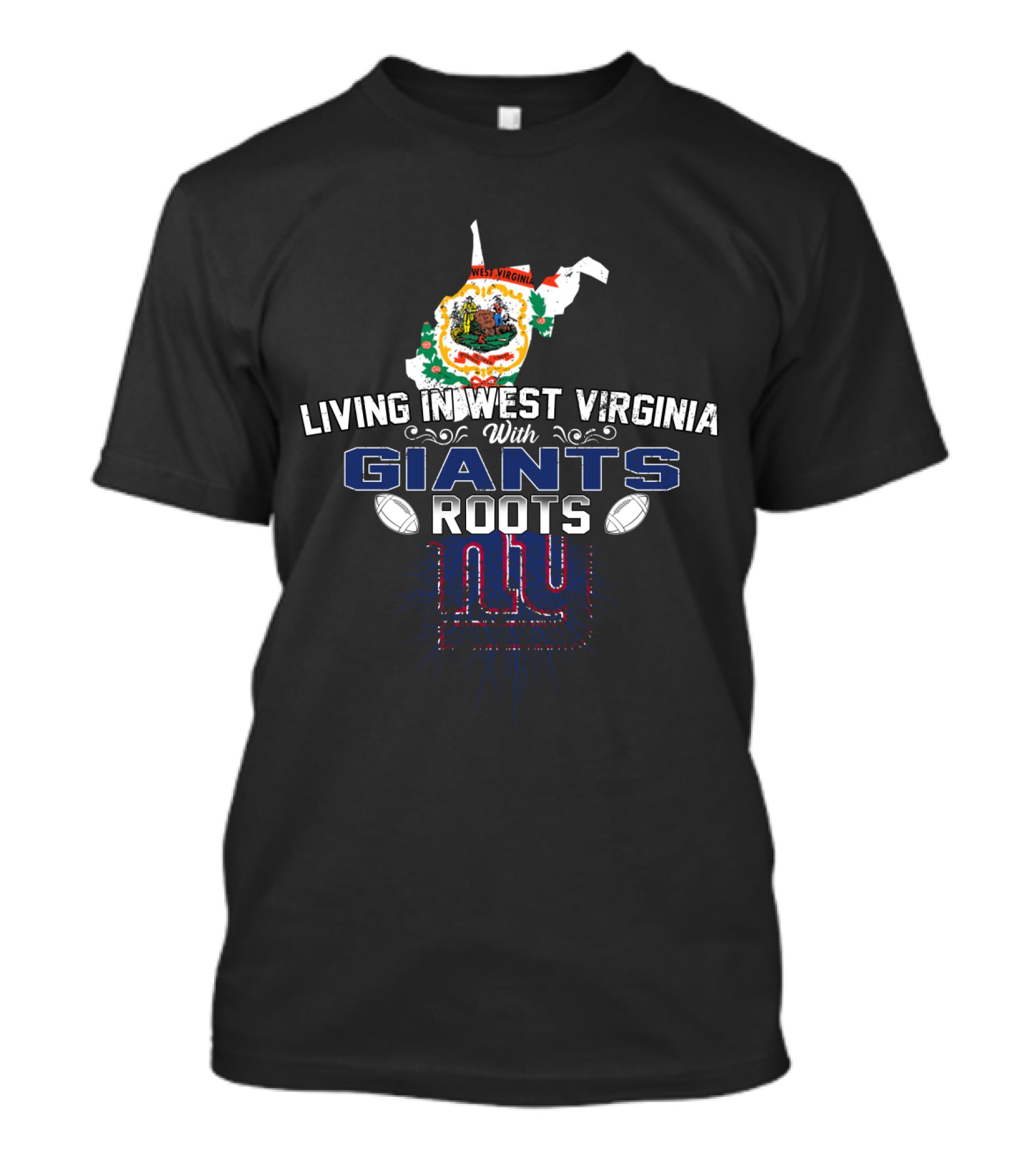 Living In West Virginia With New York Giants Roots NY Logo Football Connection T-Shirt