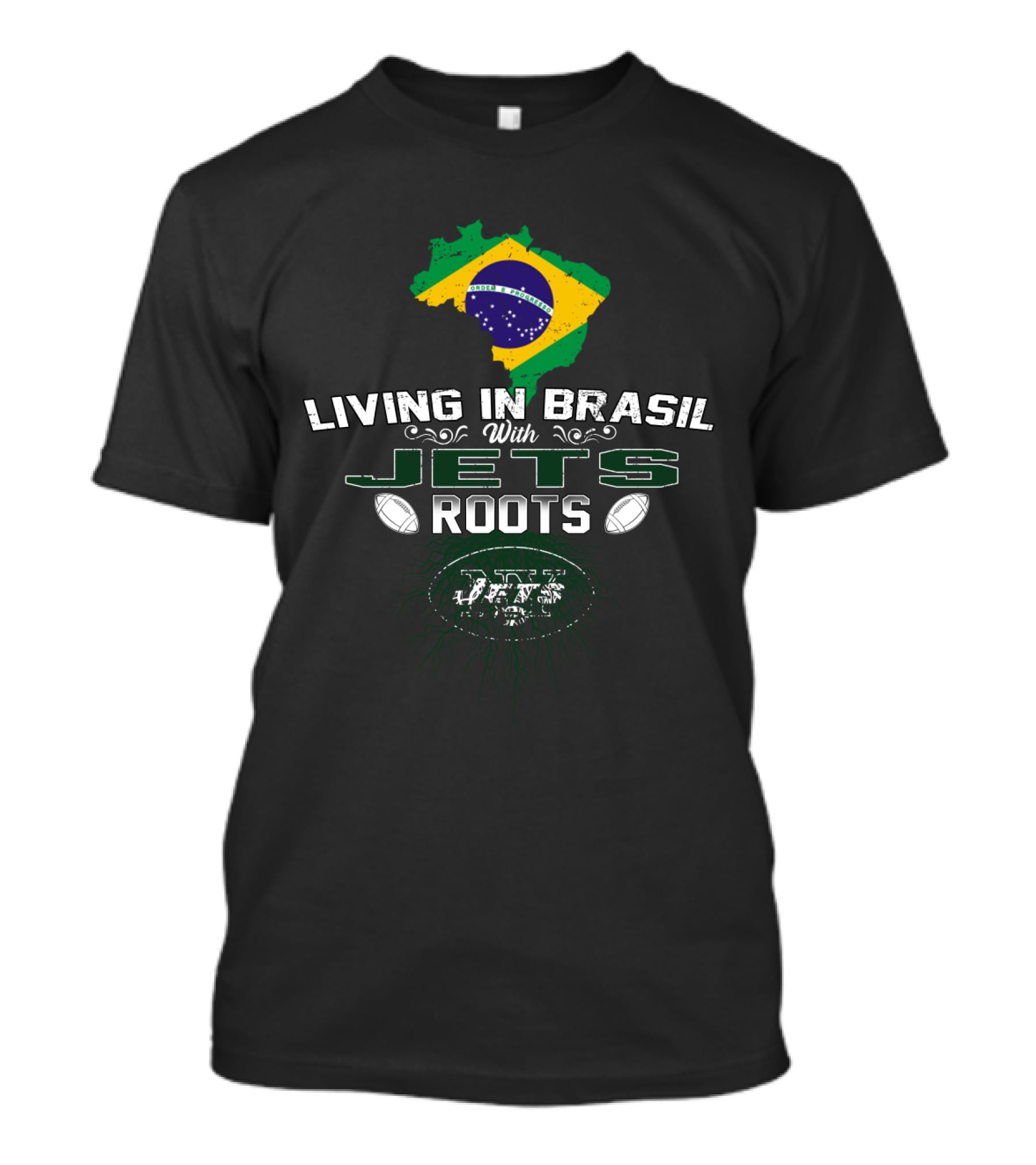 Living In Brasil With New York Jets Roots Flag Map T-Shirt