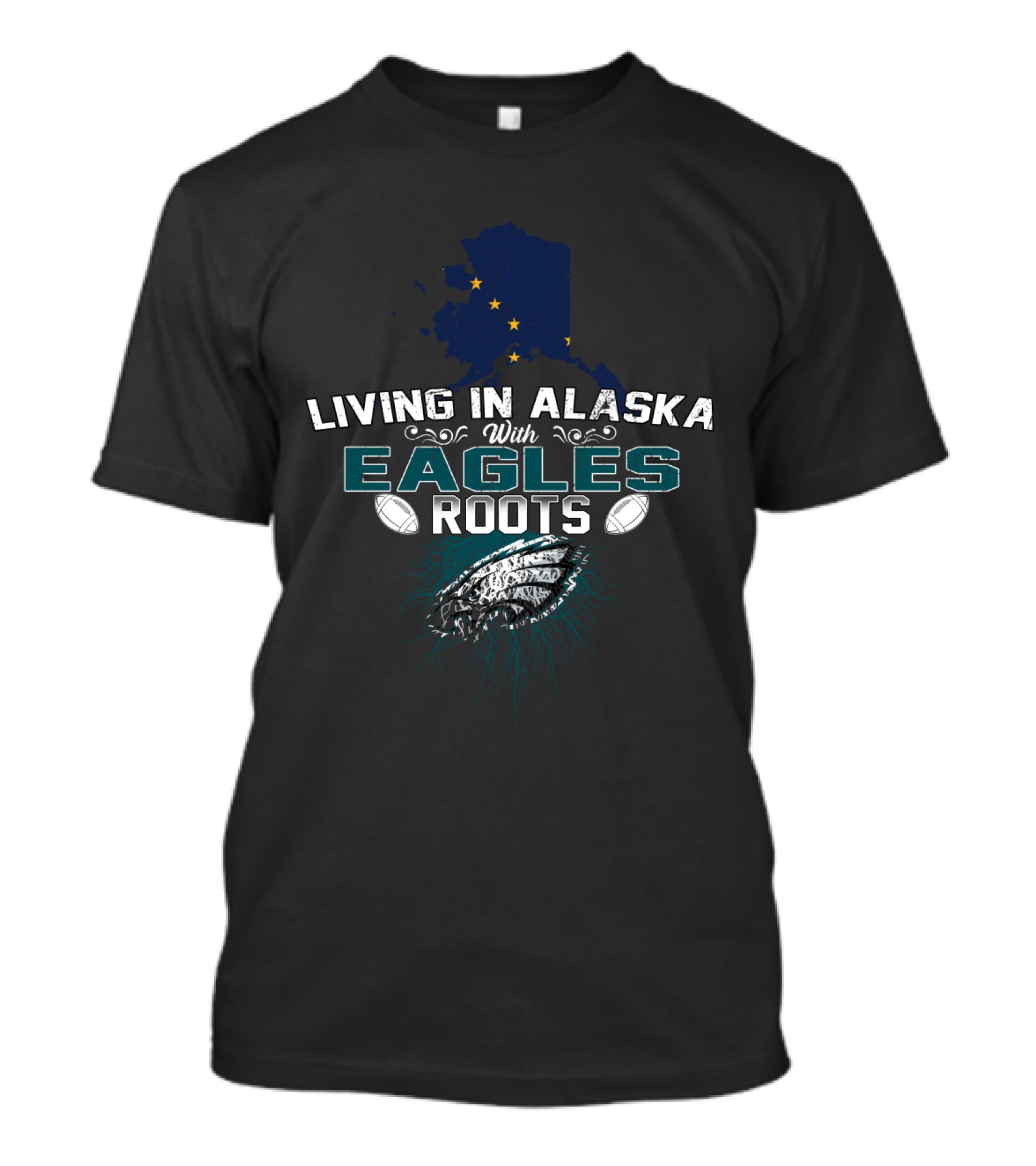 Living In Alaska With Eagles Roots Alaska Map Football T-Shirt