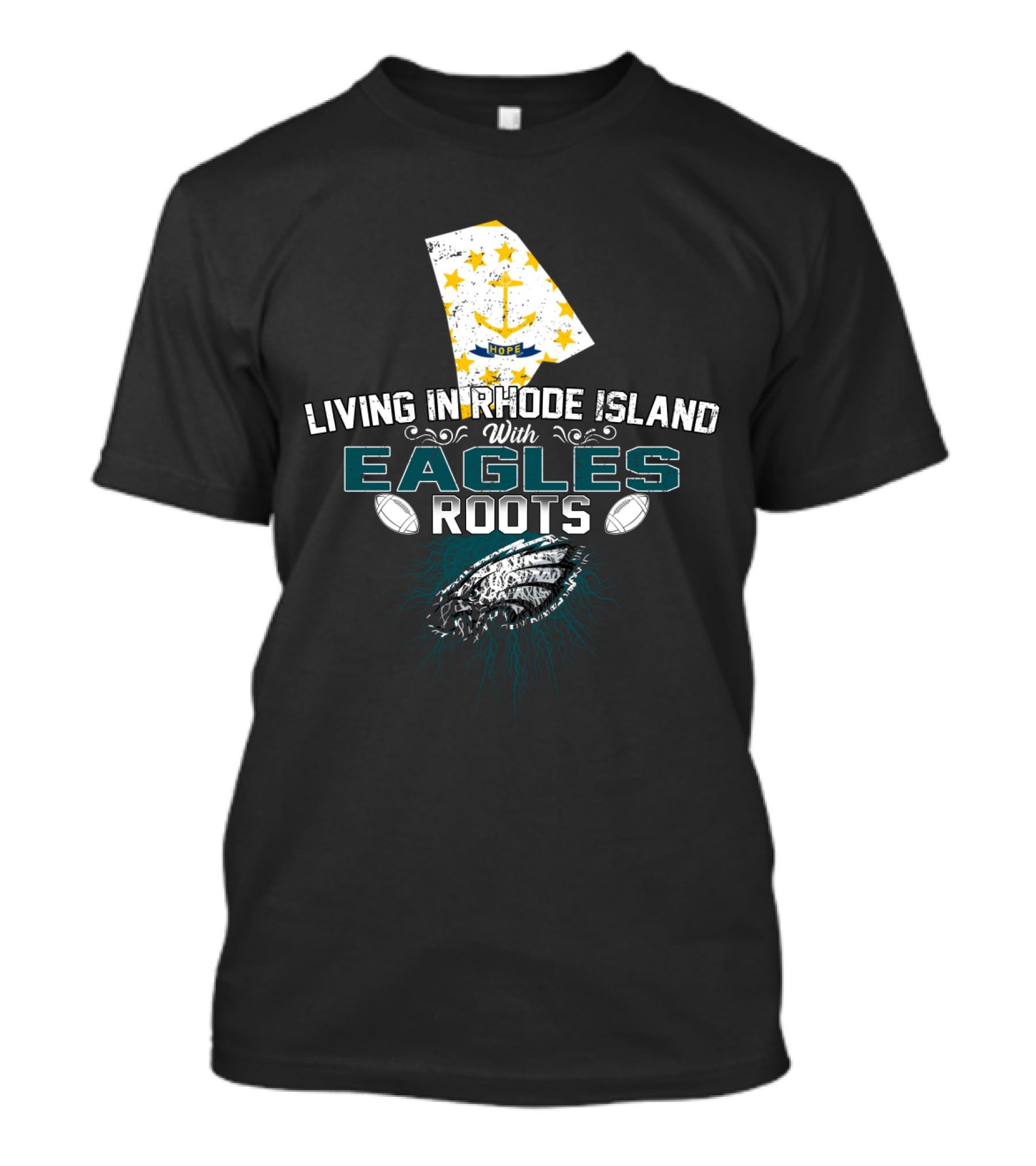 Living In Rhode Island With Eagles Roots Football Anchor Stars T-Shirt