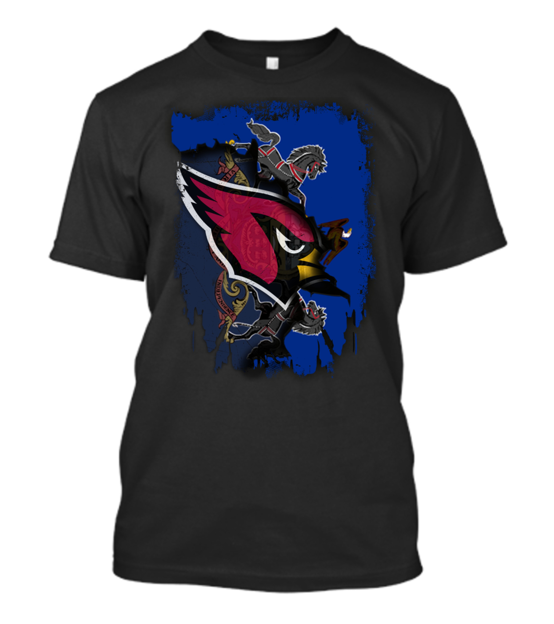 Pennsylvania State Outline With Cardinals And Horsemen Elements T-Shirt