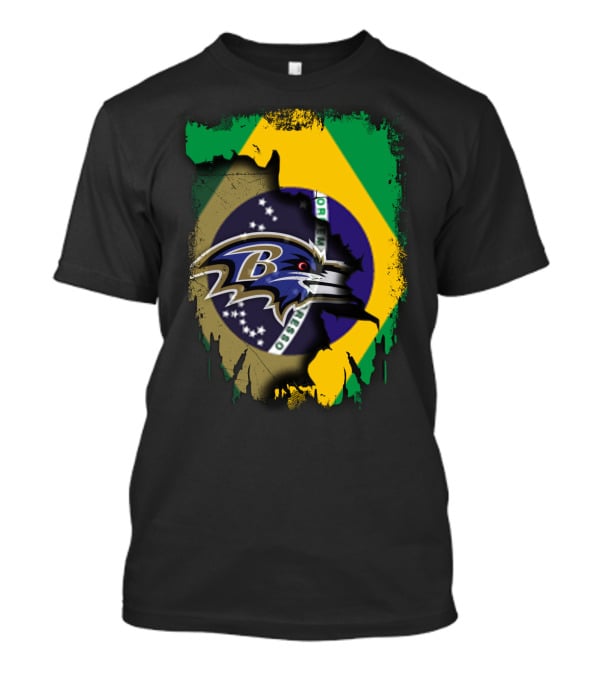 Brazilian Flag With Baltimore Ravens Logo Overlay T-Shirt