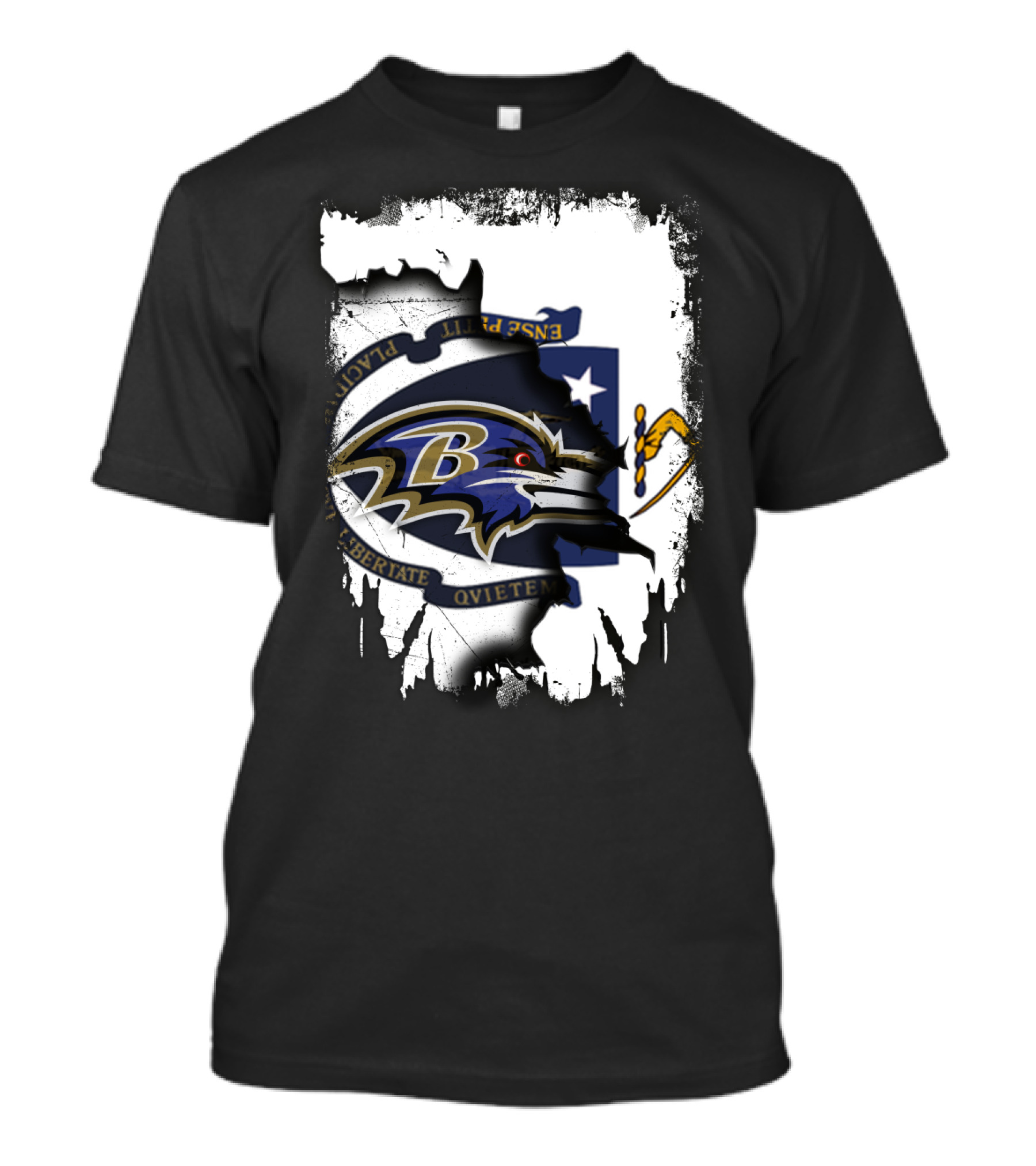 Massachusetts Flag Rip With Baltimore Ravens T-Shirt