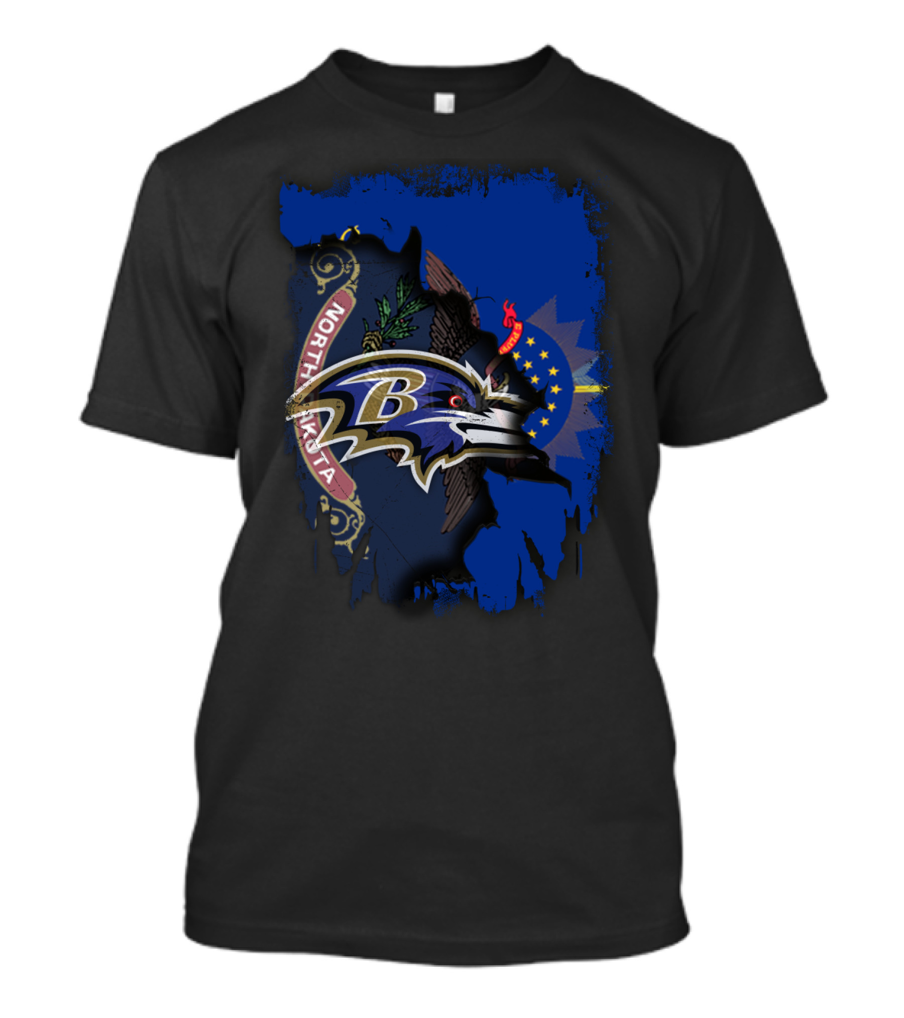 North Dakota State Emblem With Baltimore Ravens Logo Integration T-Shirt