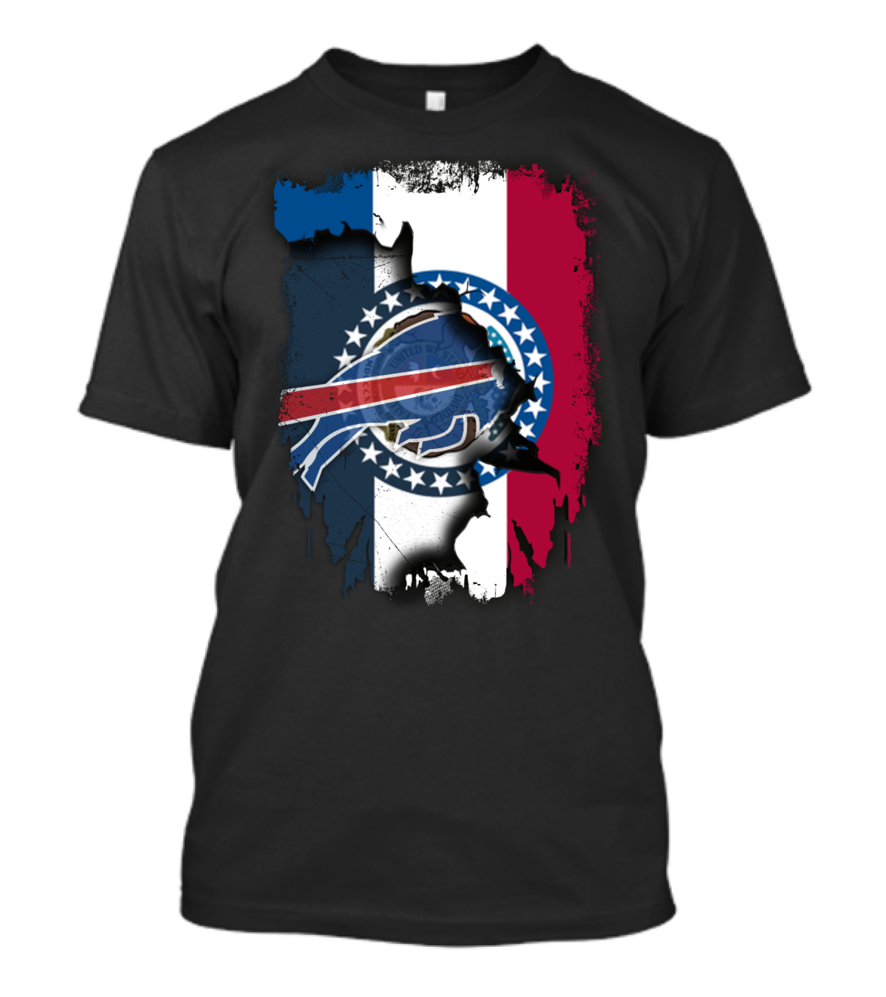 Missouri State Flag And Buffalo Bills Logo Fusion T-Shirt