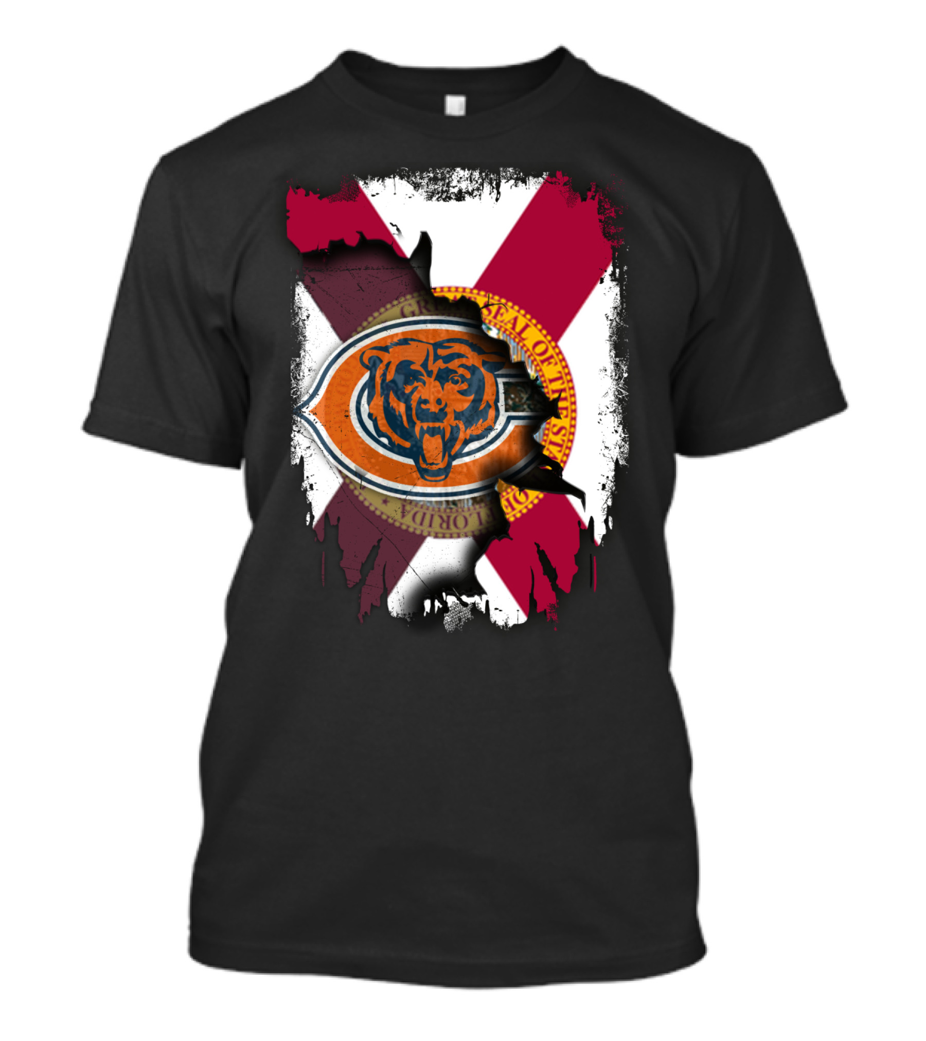 Florida Flag With Chicago Bears Logo Overlay T-Shirt