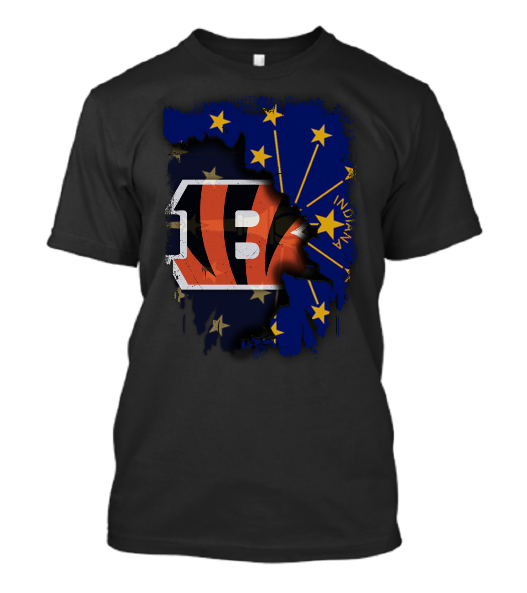 Indiana State Outline With Bengals Logo And Stars T-Shirt