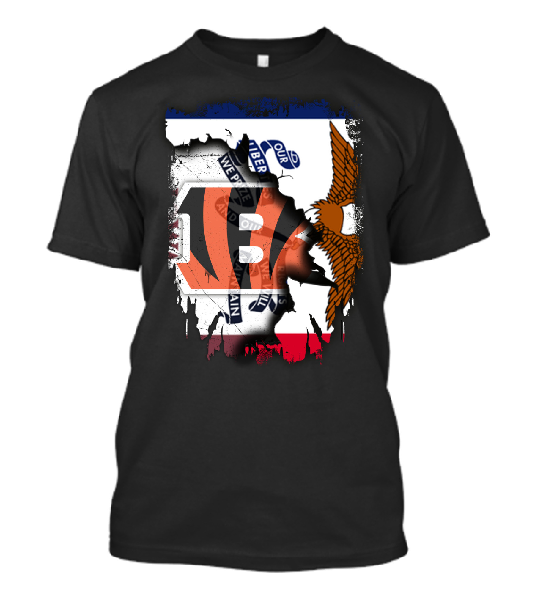 Iowa Flag With Cincinnati Bengals Logo And Eagle T-Shirt