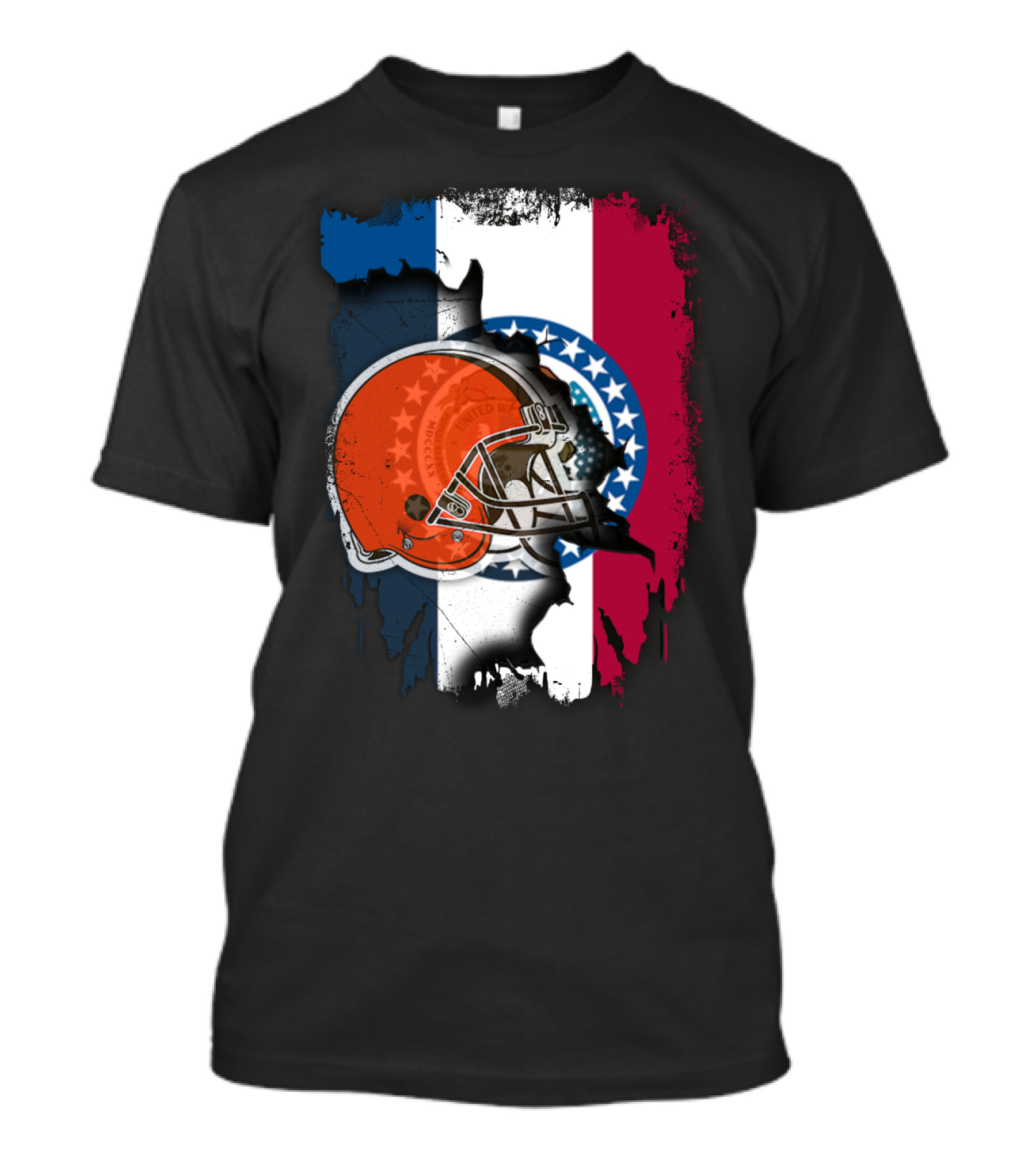 Cleveland Browns Helmet Over Missouri Flag Background T-Shirt