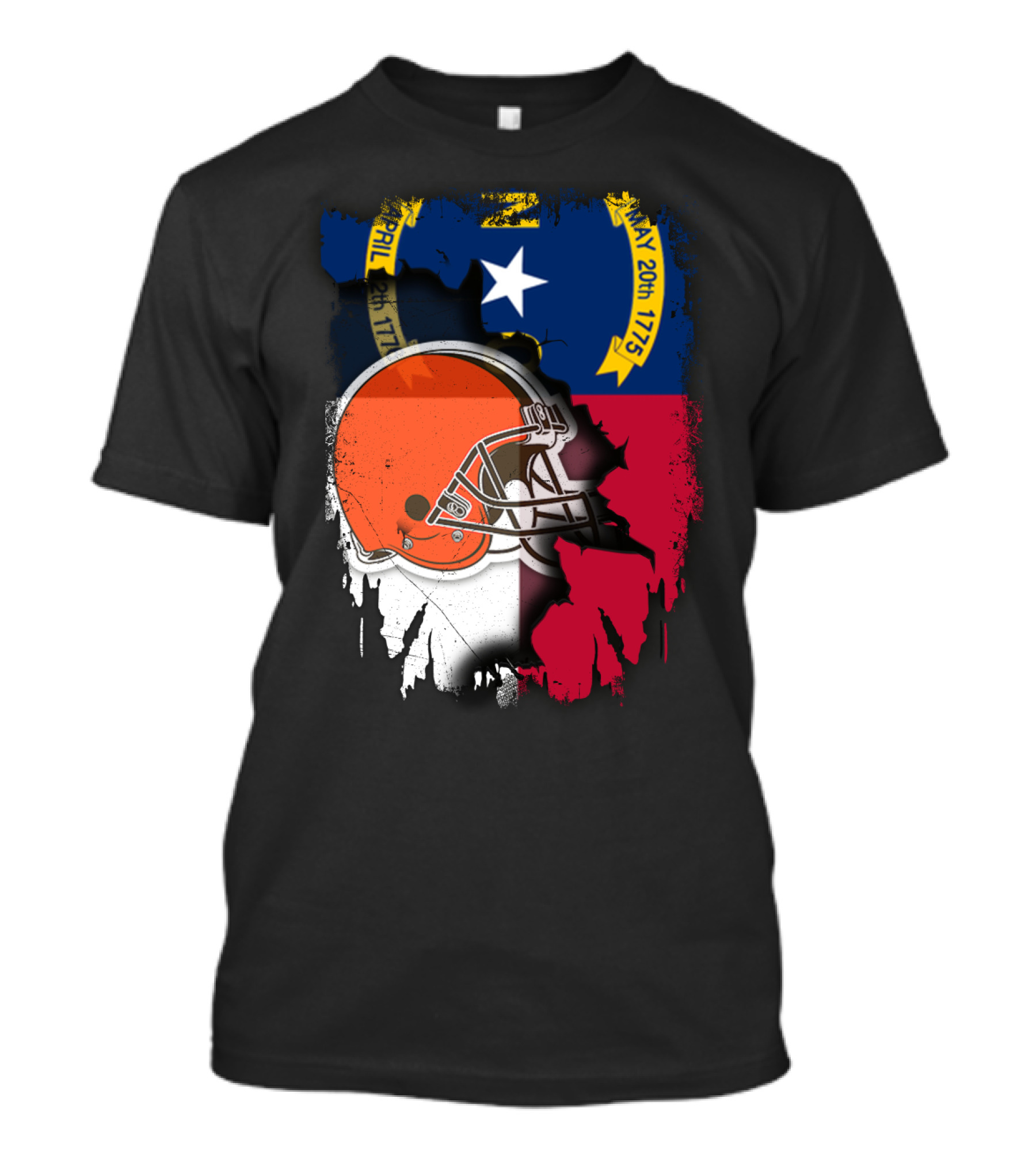 North Carolina State Flag Blended With Cleveland Browns Helmet T-Shirt