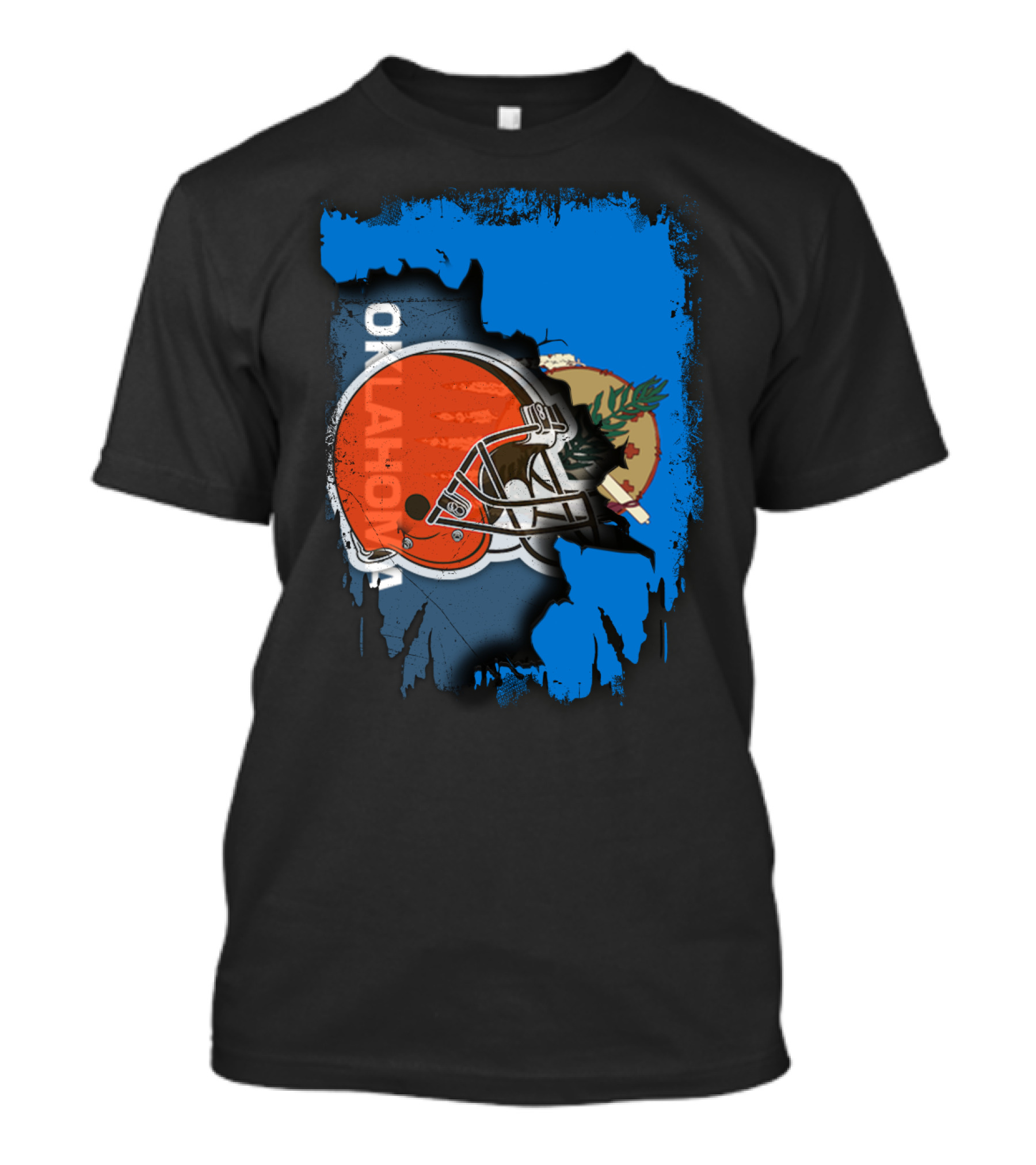 Oklahoma Browns Helmet Over State Flag T-Shirt