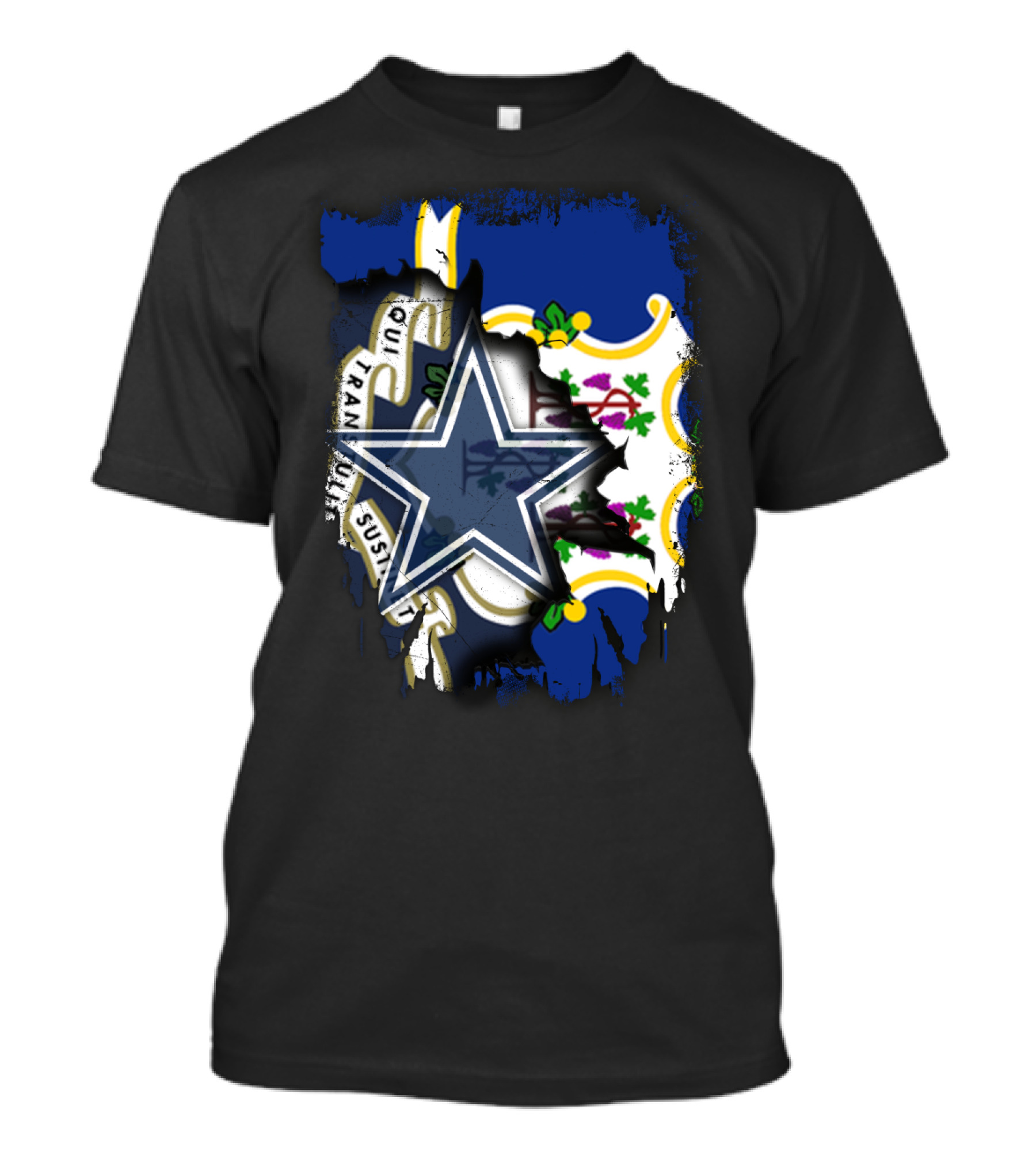 Connecticut Cowboys Logo Overlay With State Flag T-Shirt
