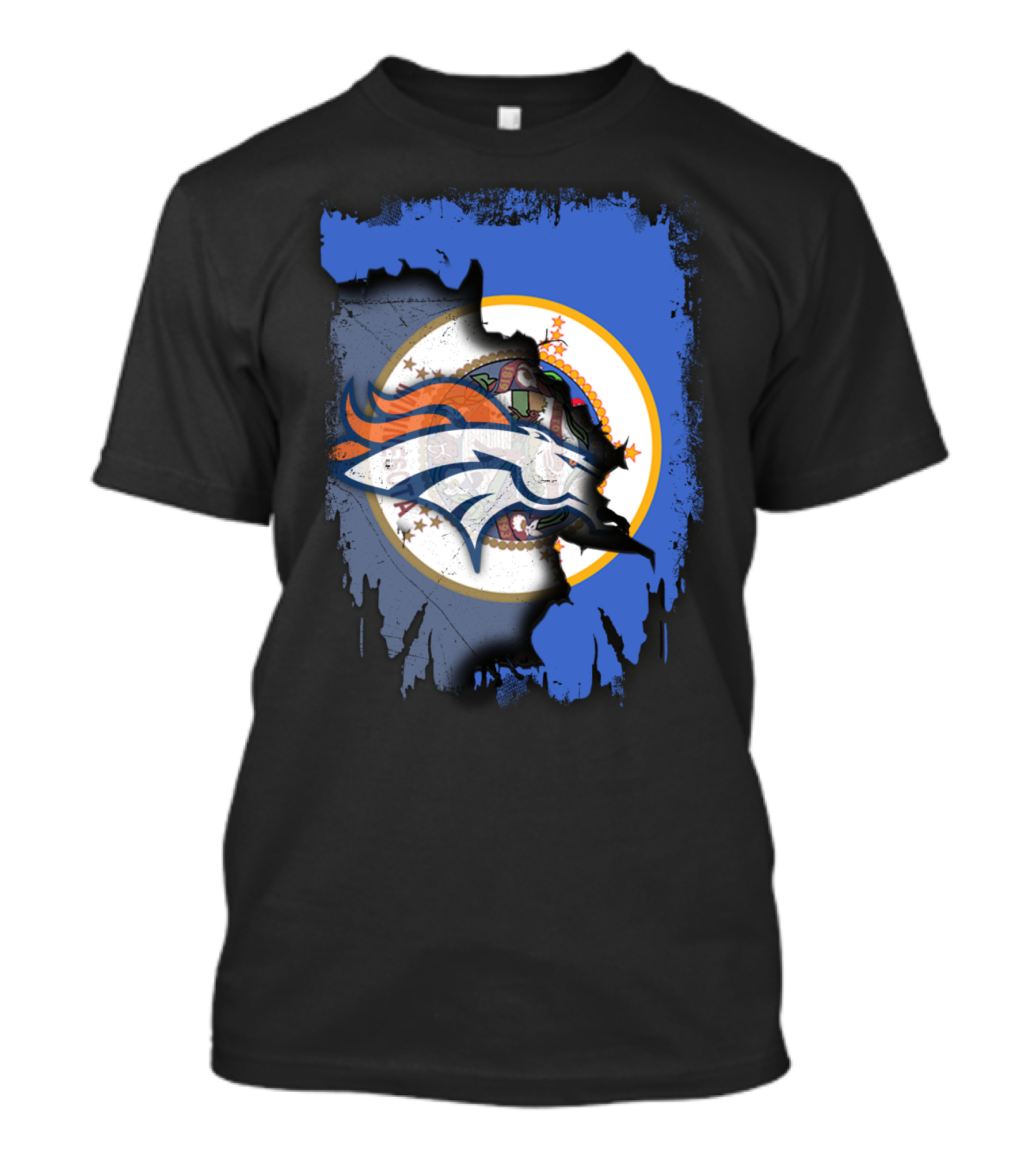 Minnesota State With Broncos Logo Fusion T-Shirt