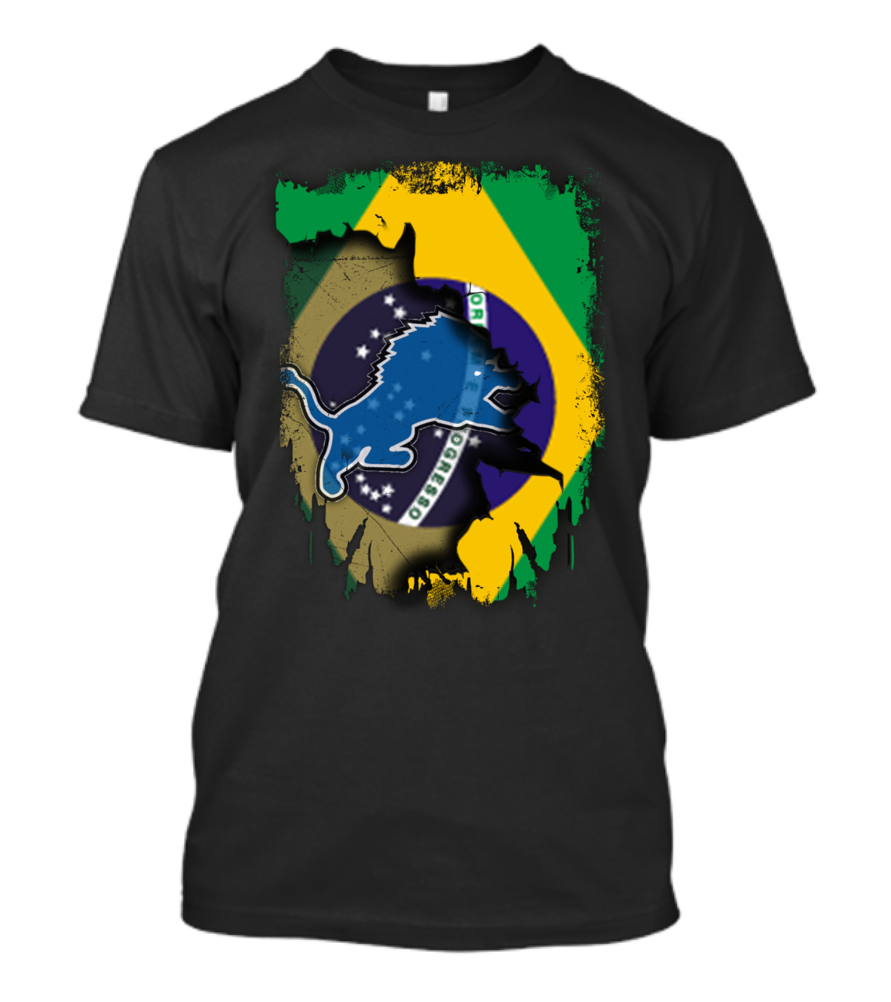 Brazilian Flag Blended With Blue Lion T-Shirt