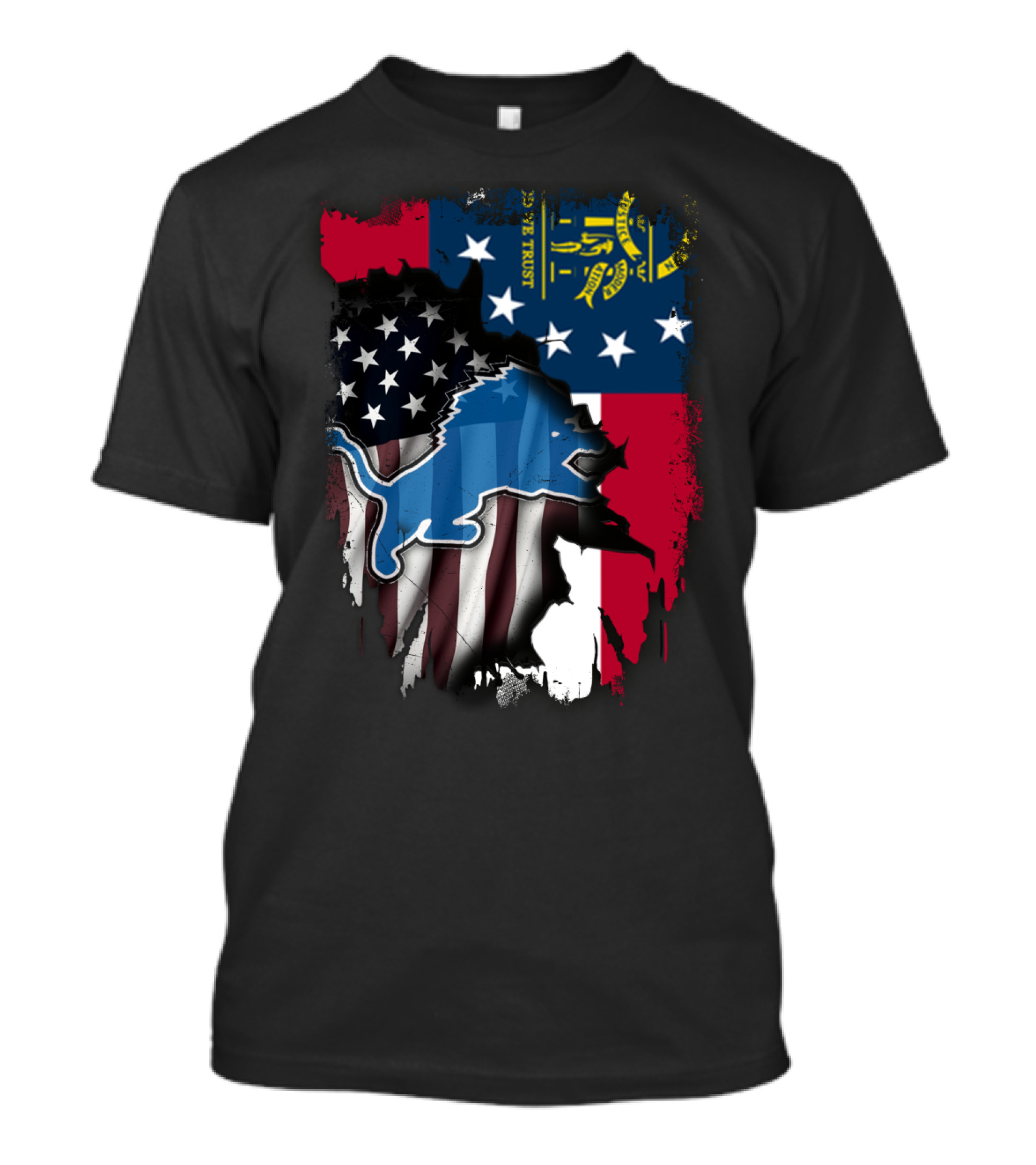 Together Georgia Detroit Lions American Flag Overlay T-Shirt