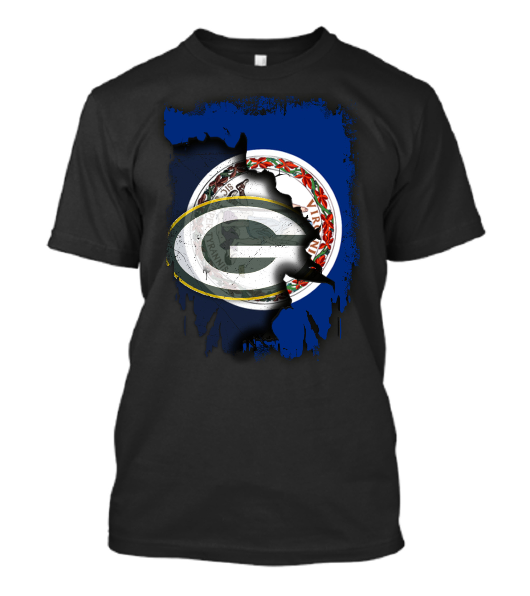 Virginia State Flag With Green Bay Packers Logo Fusion T-Shirt