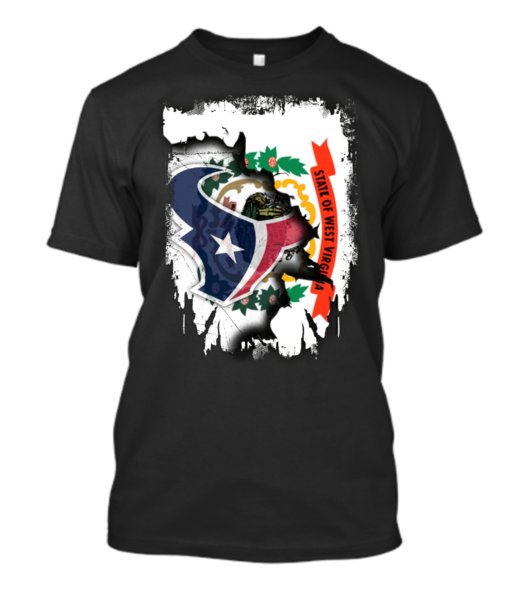 State Of West Virginia With Texans Football Team T-Shirt