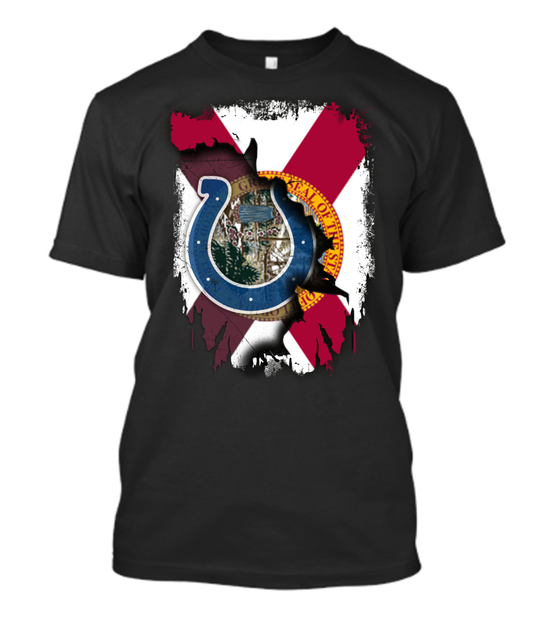 Florida Flag Background With Indianapolis Colts Horseshoe T-Shirt