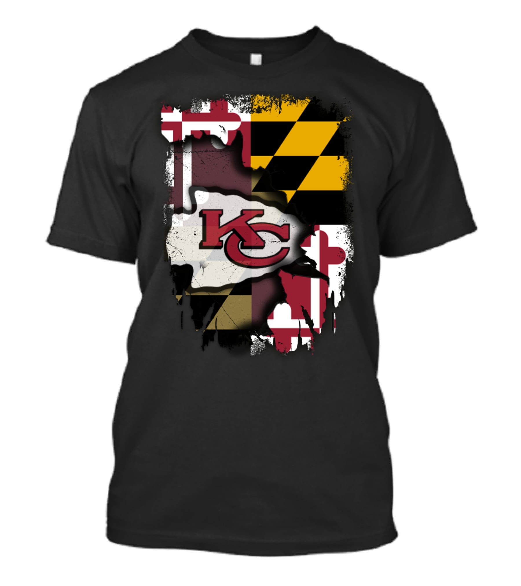 Maryland Flag With KC Chiefs Logo Background T-Shirt