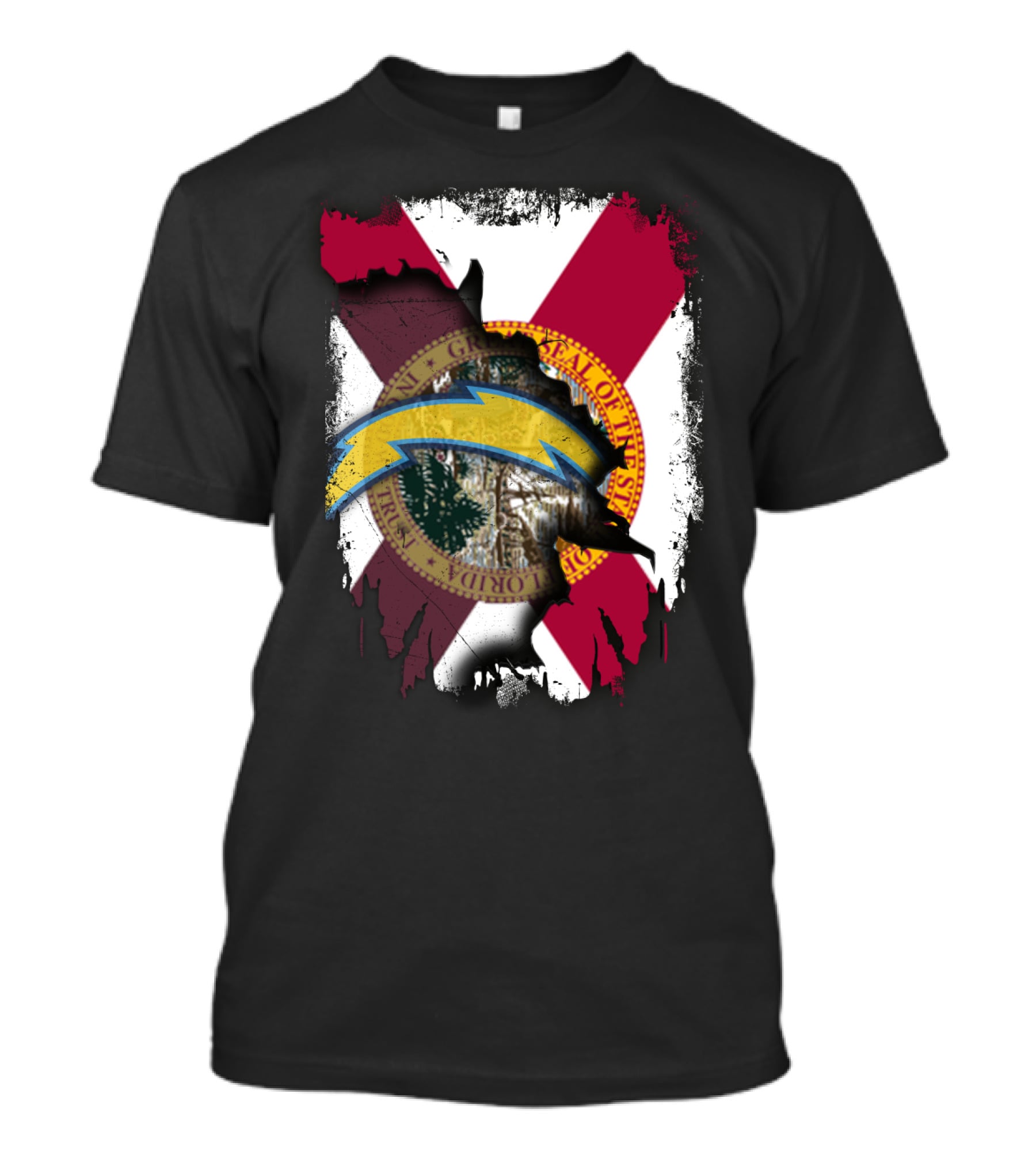 Florida State Flag With Chargers Lightning Bolt T-Shirt