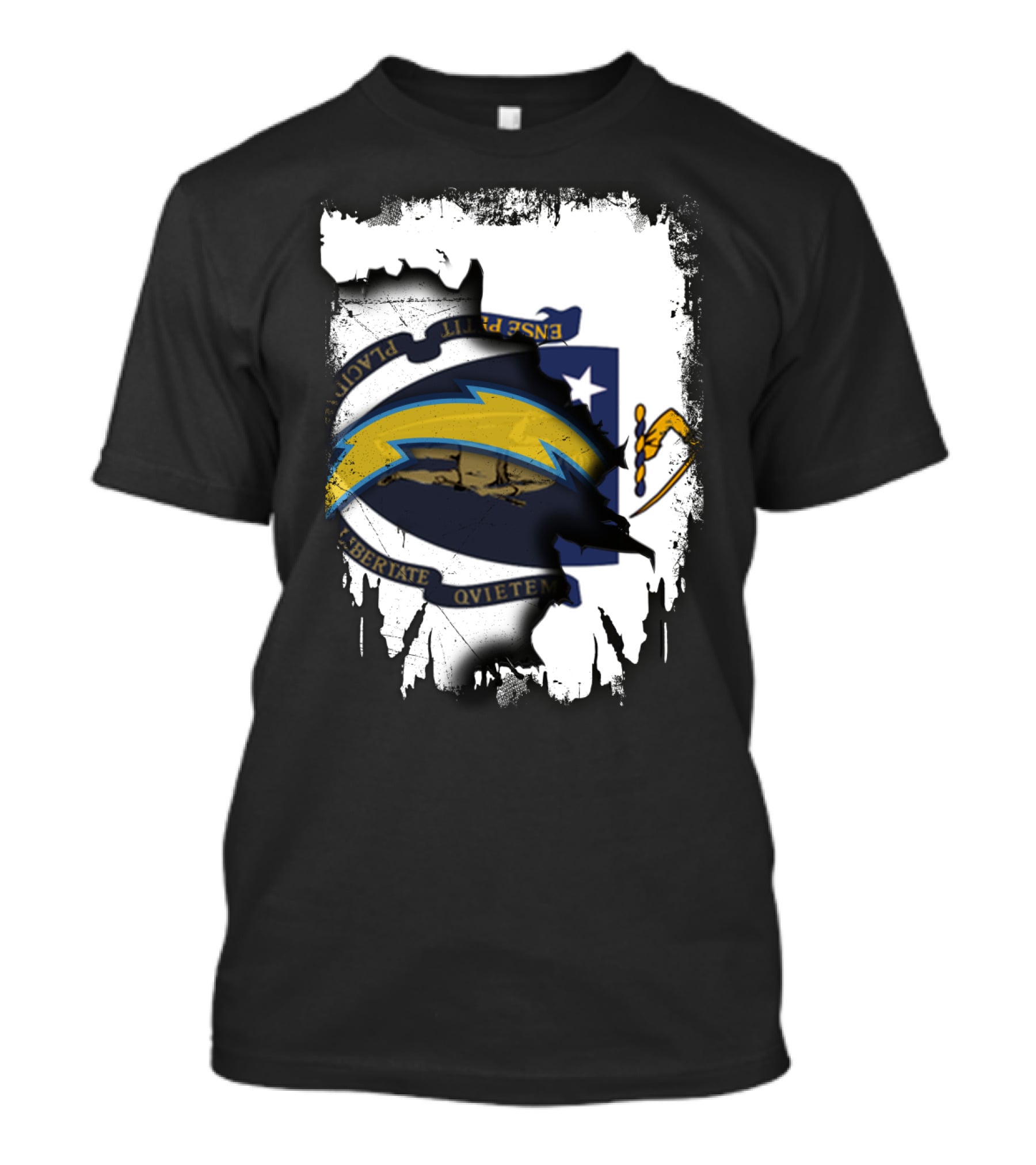 Massachusetts State And Chargers Lightning Logo Fusion T-Shirt