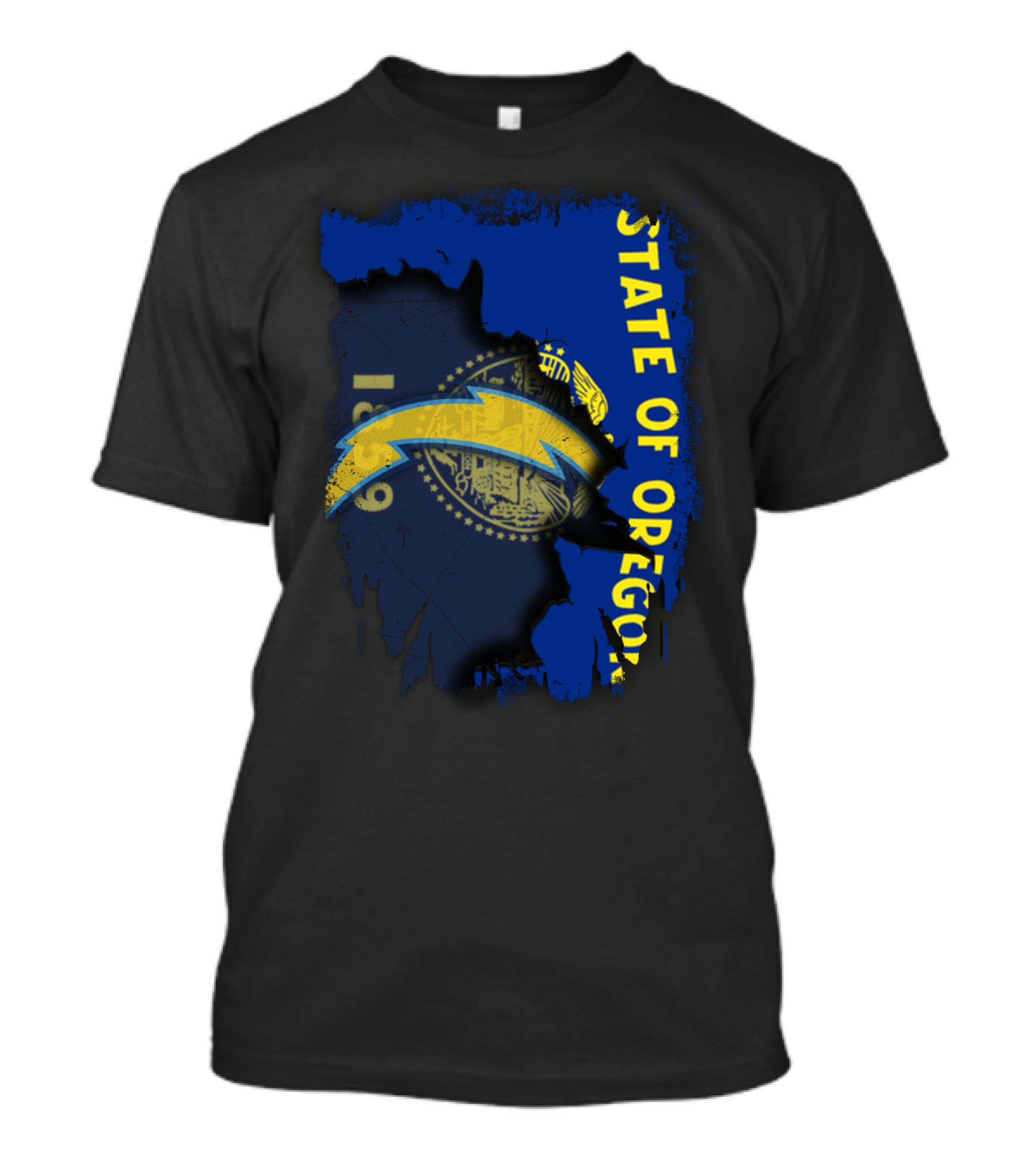 State Of Oregon Emblem With Chargers Bolt T-Shirt