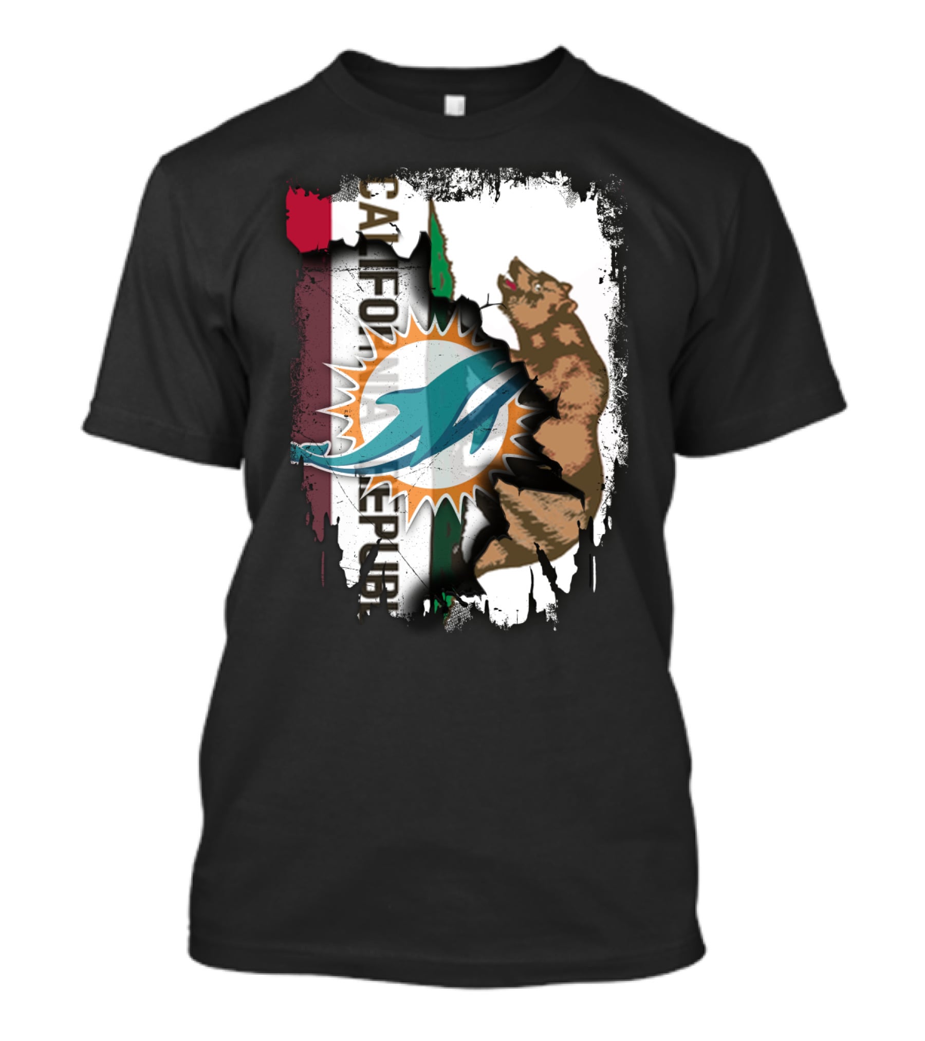 California Republic With Miami Dolphins Logo And Bear T-Shirt