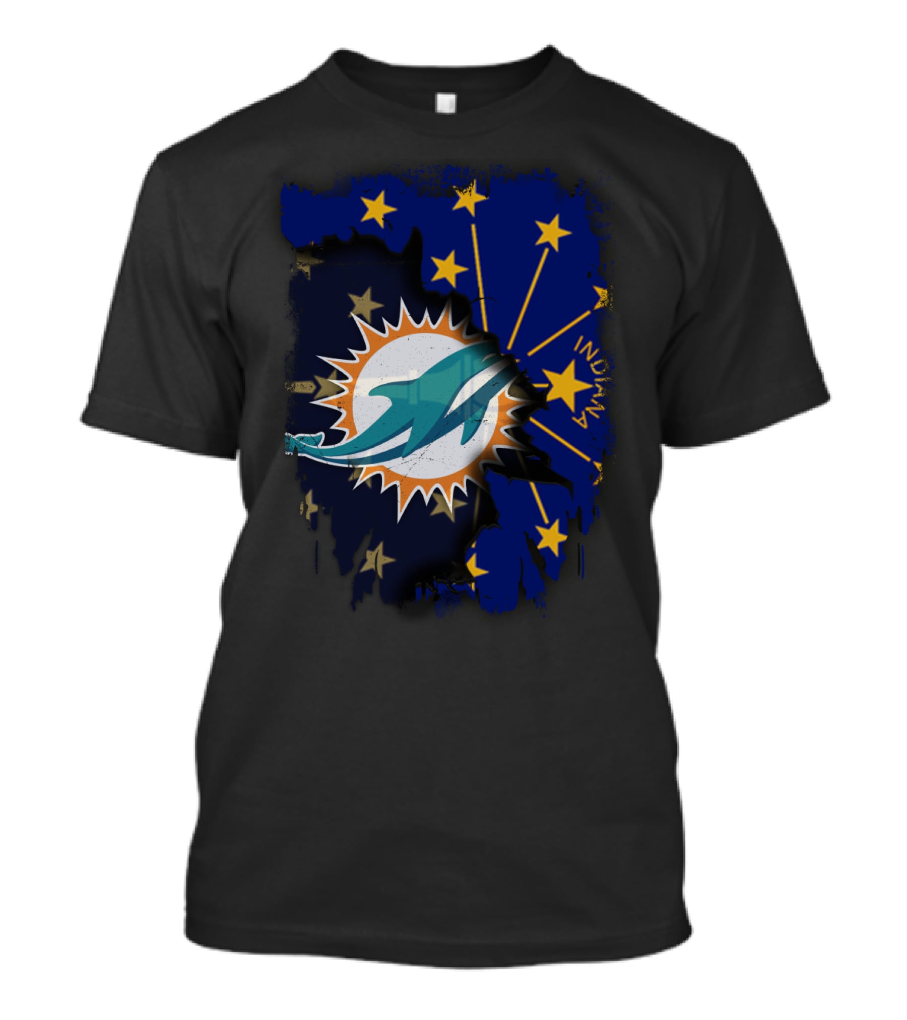 Indiana State Stars With Miami Dolphins Logo Fusion T-Shirt