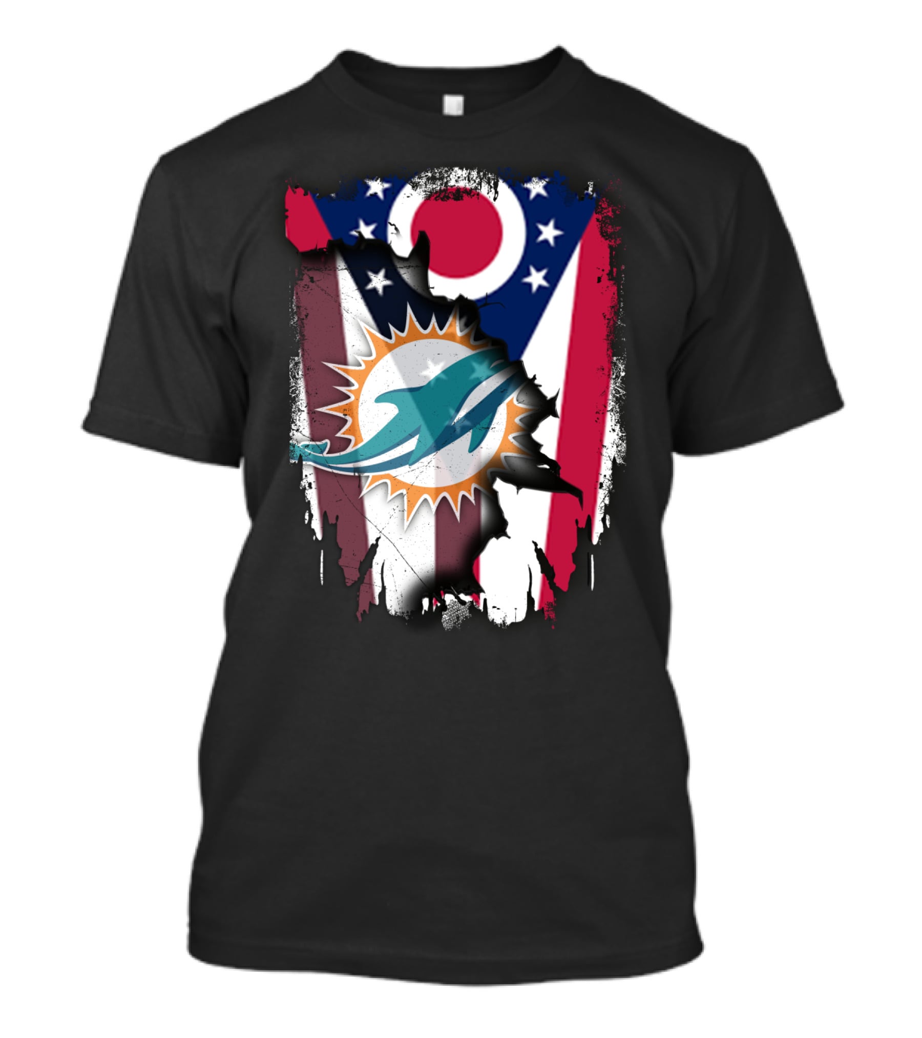 Ohio Flag Torn To Reveal Dolphins Logo Fusion T-Shirt