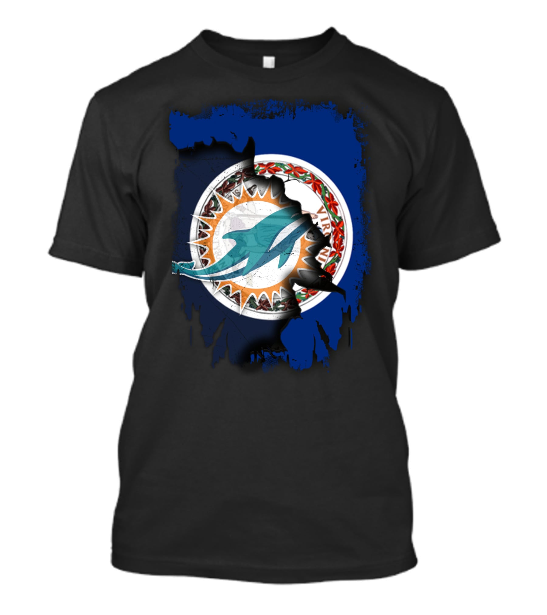 Virginia State Emblem With Miami Dolphins Logo Fusion T-Shirt
