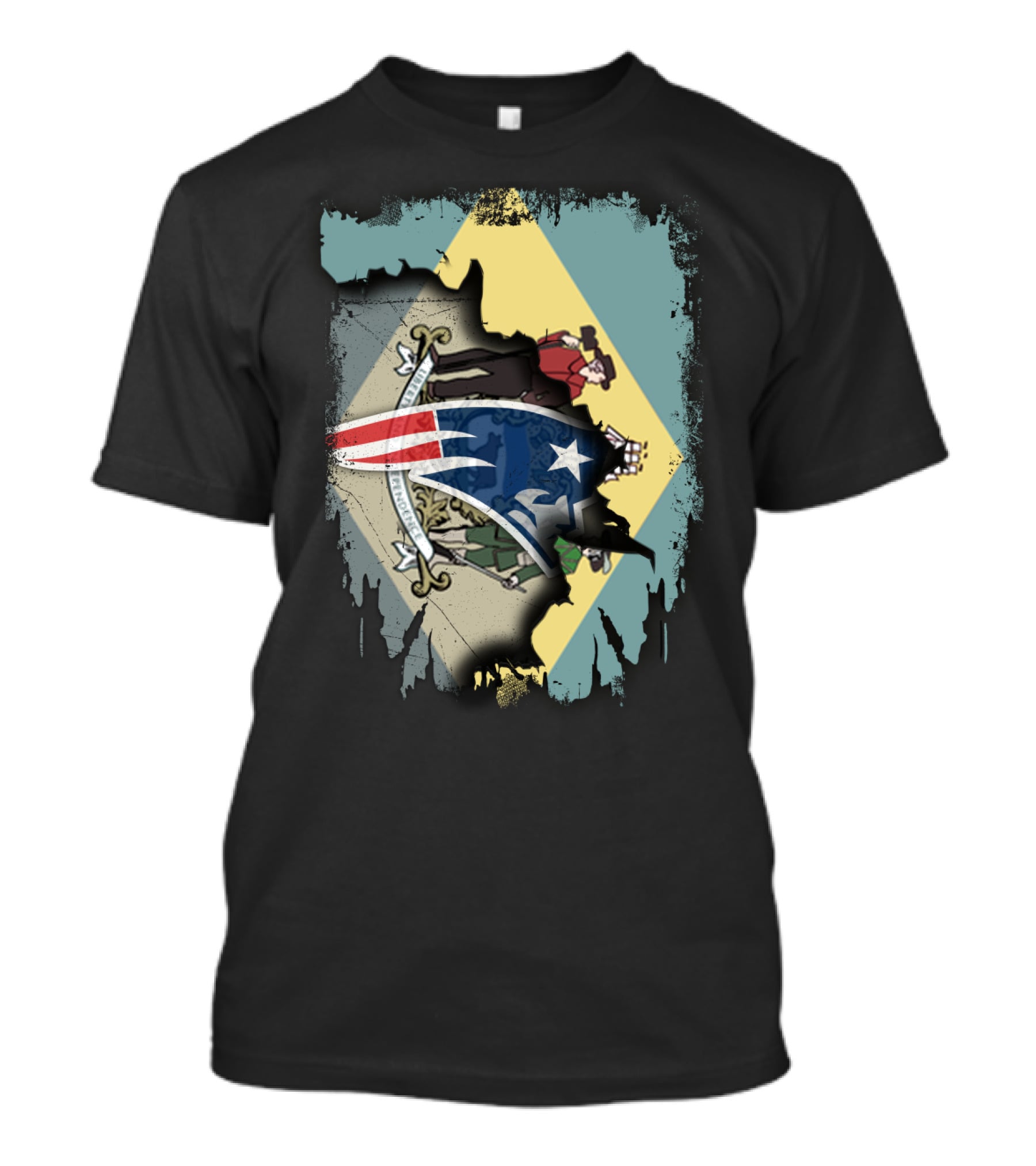 Delaware Flag With Ripped American Patriot Crest T-Shirt