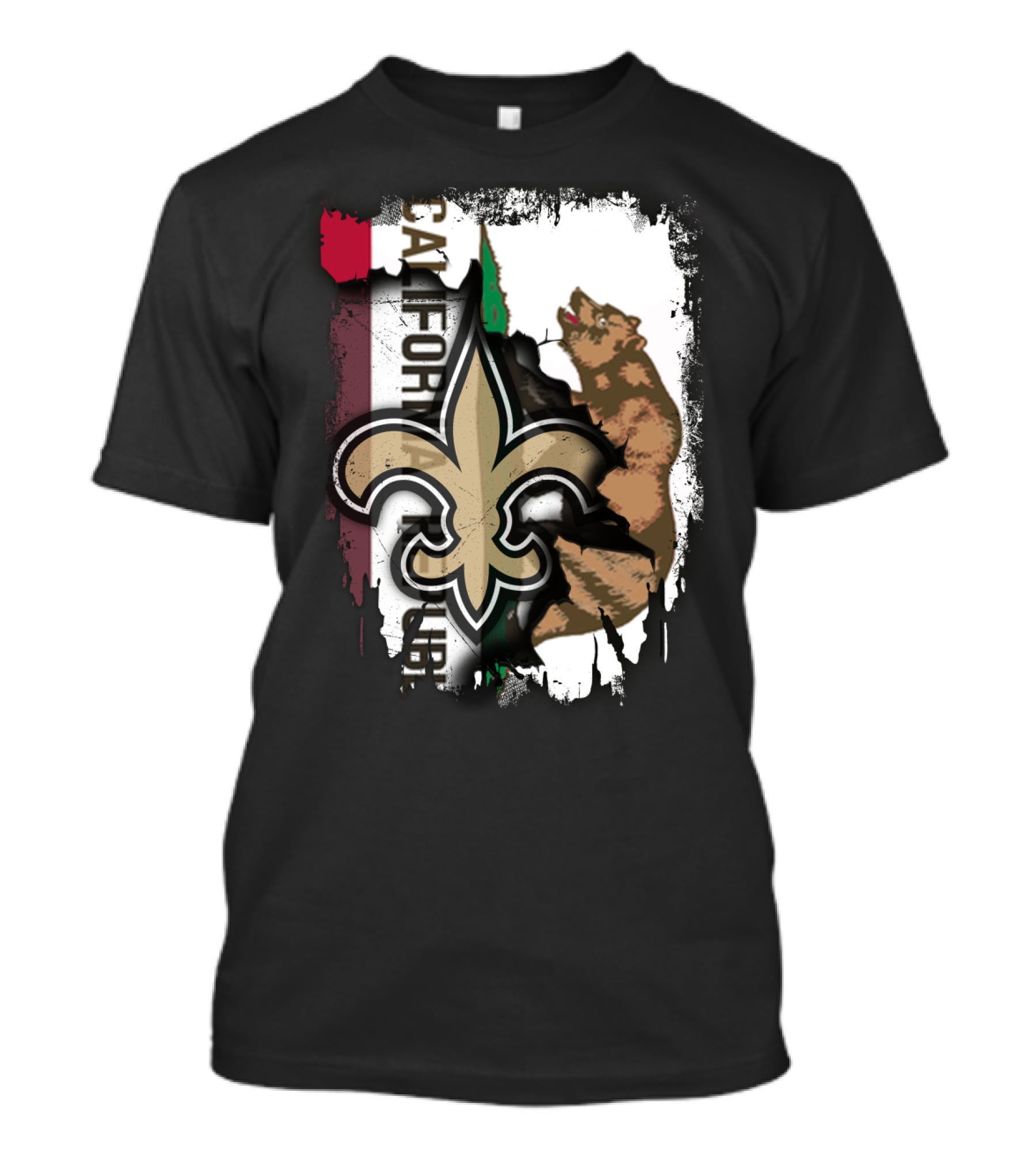 California Republic Fleur-de-Lis Saints Bear Flag Fusion T-Shirt
