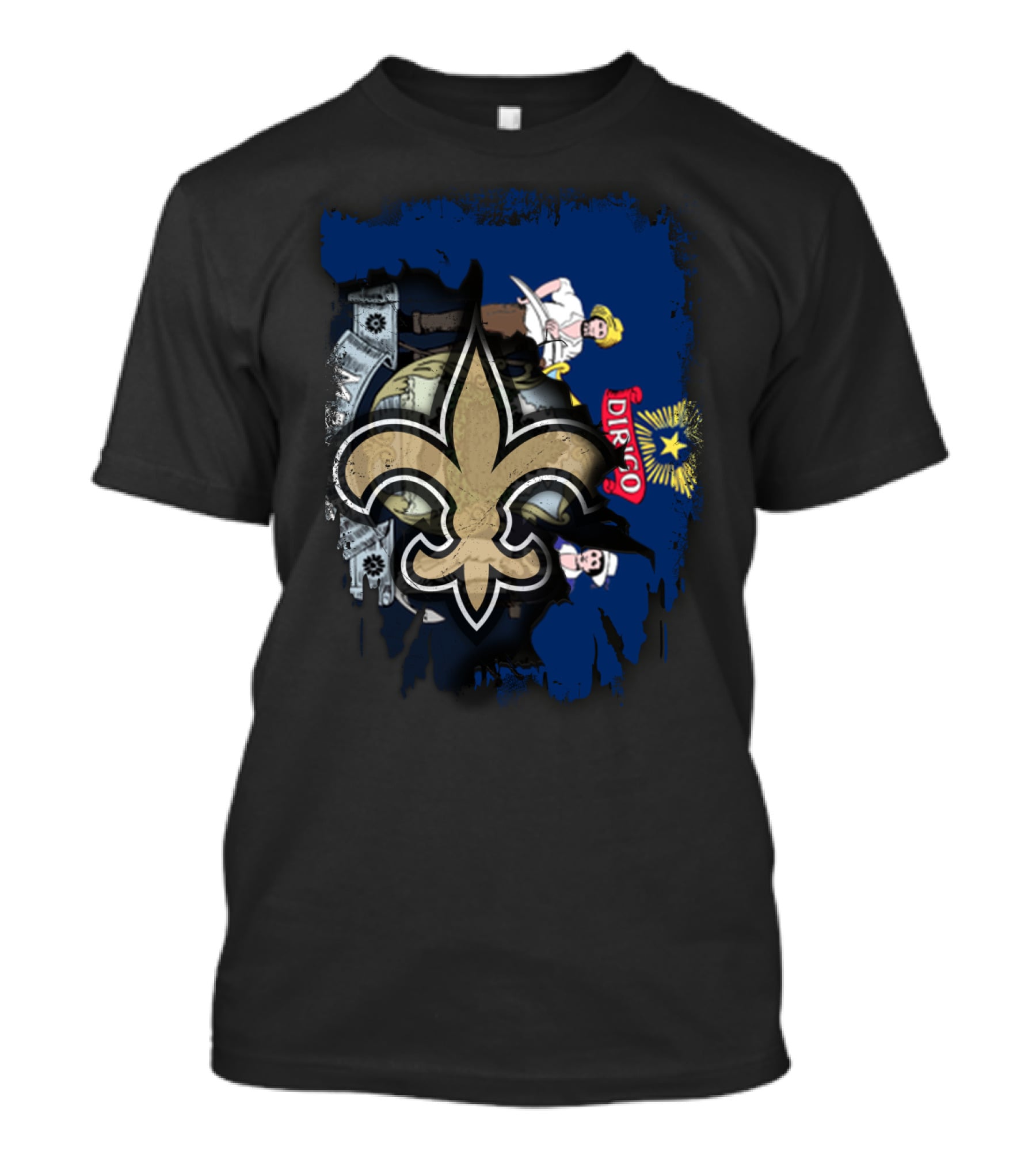 Maine State Flag With New Orleans Saints Fleur-de-lis Overlay T-Shirt