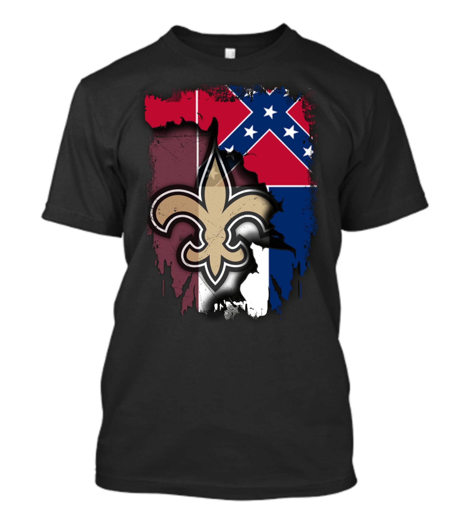 Together Mississippi With Saints Fleur-de-Lis And Confederate Flag T-Shirt