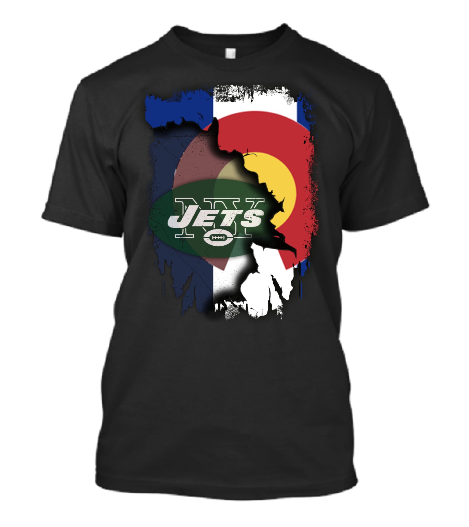 Colorado State Flag With Jets Football Logo In Torn T-Shirt