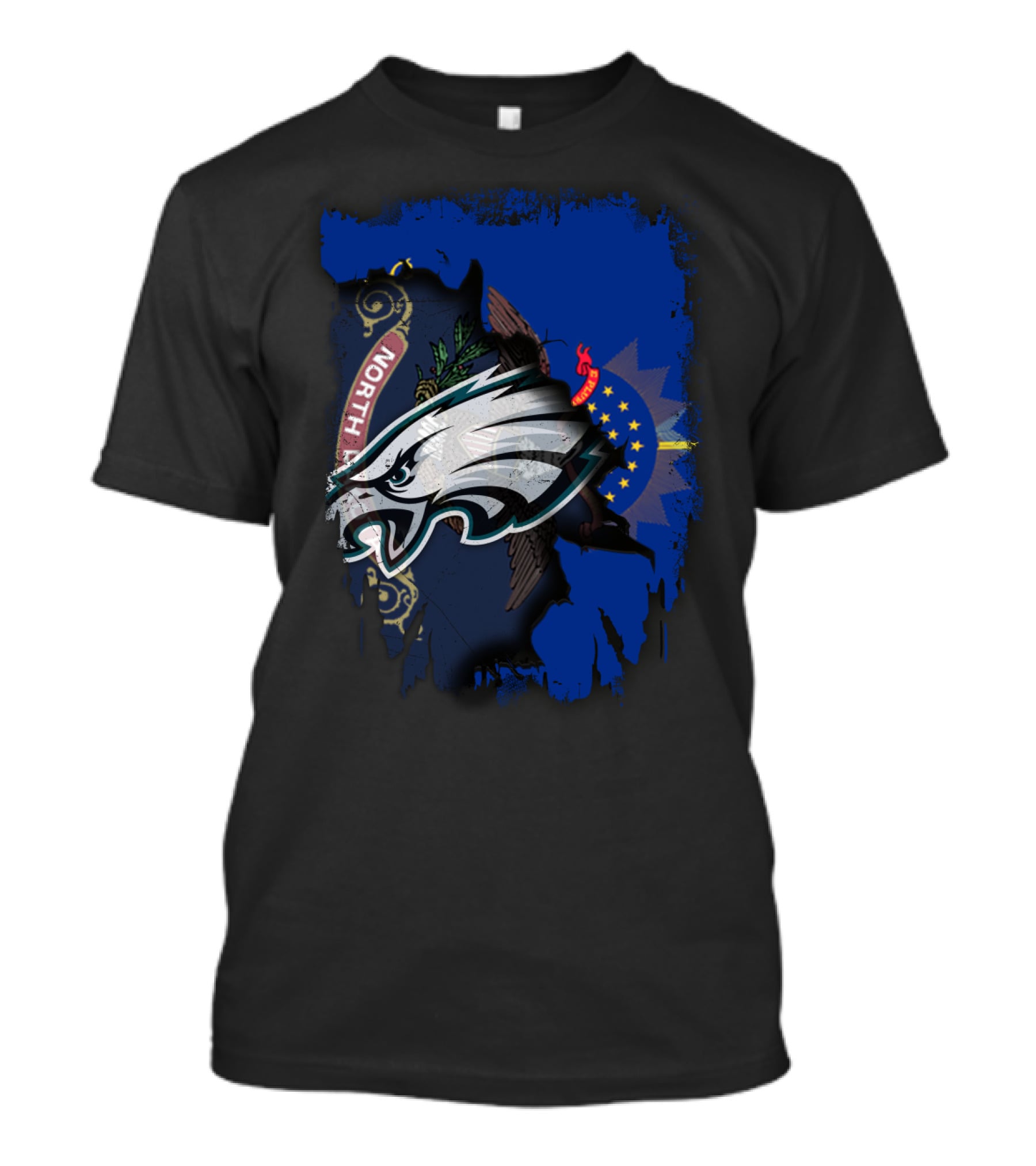 North Dakota Eagles Emblem With State Flag Background T-Shirt