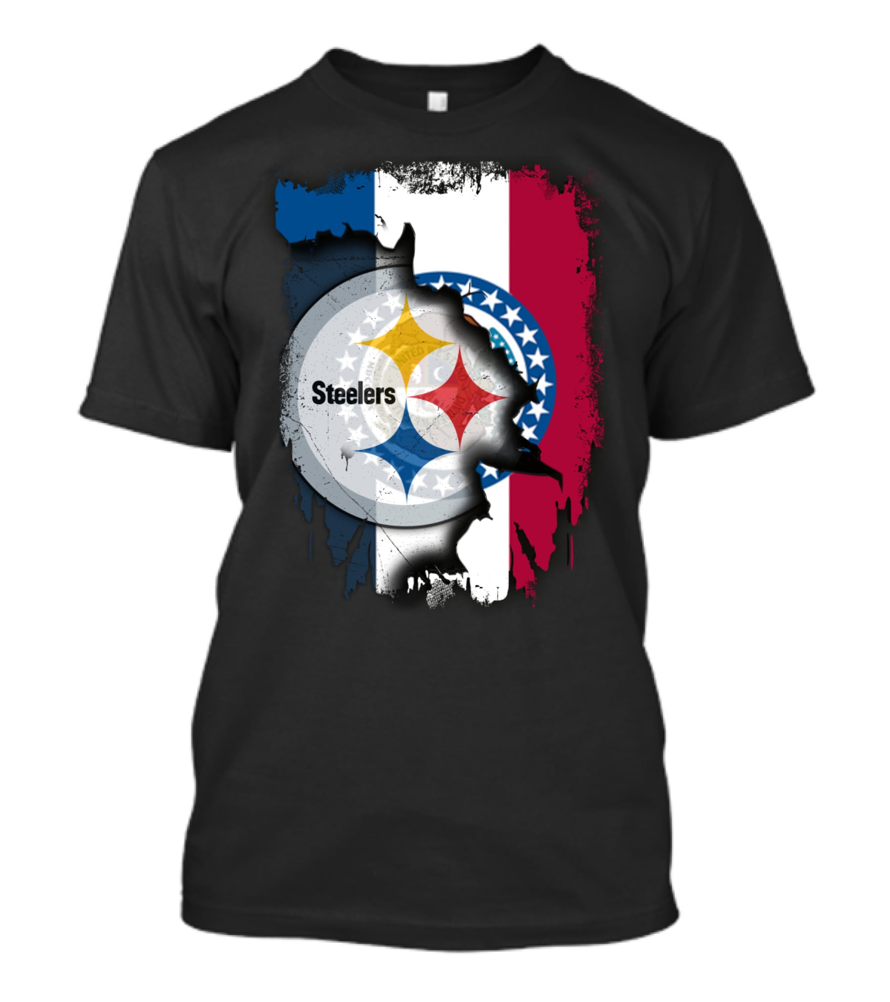 Steelers Emblem On Missouri Flag Background T-Shirt