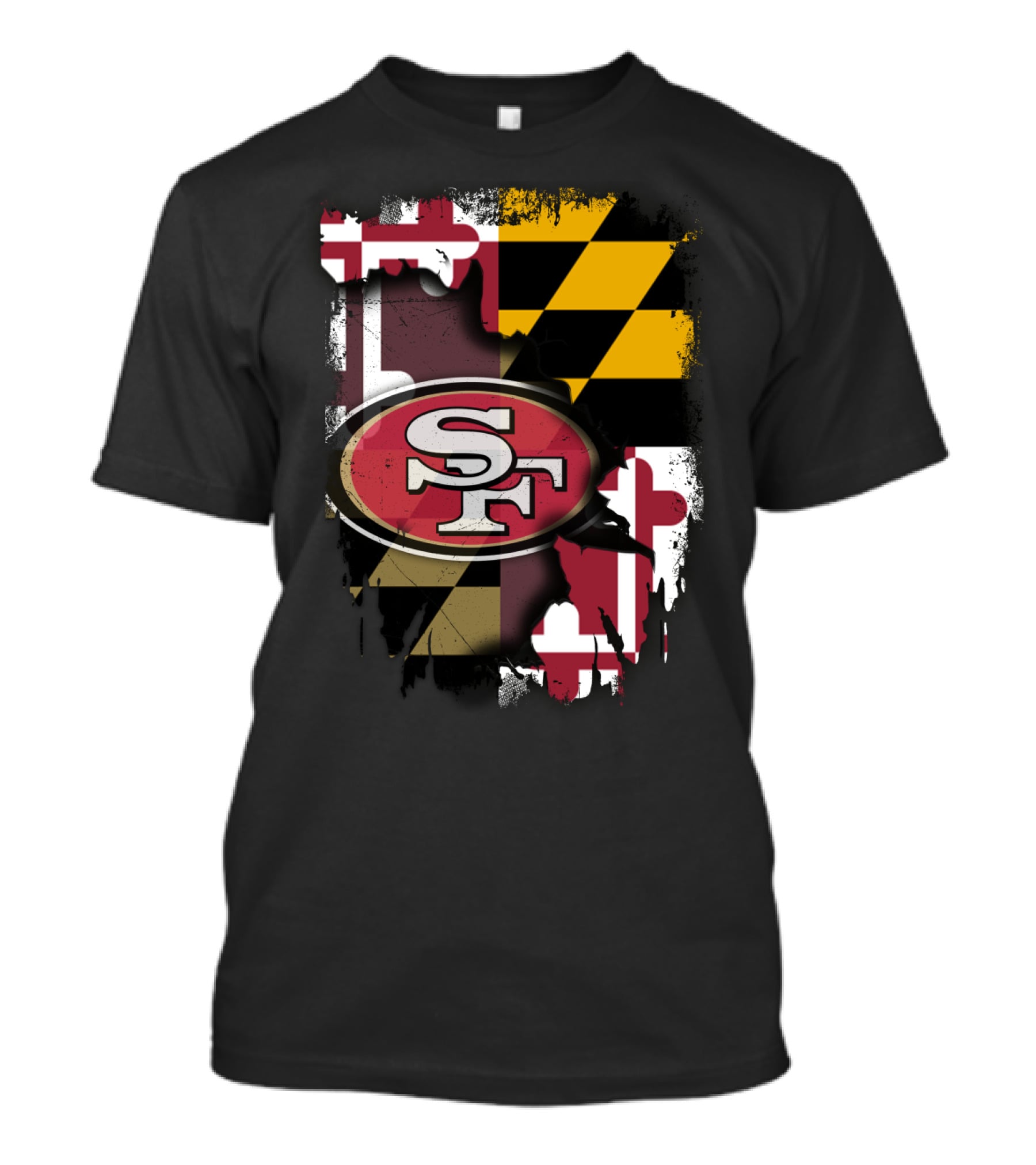 Maryland Flag With San Francisco 49ers Logo Together T-Shirt