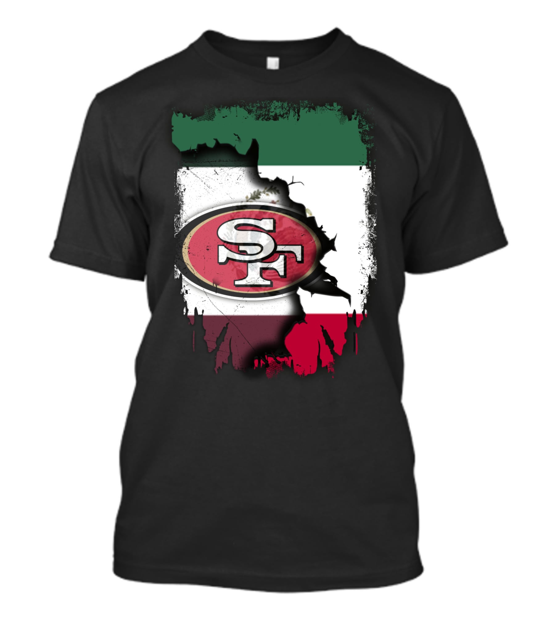 Together Mexico With 49ers SF Logo Mexican Flag Background T-Shirt