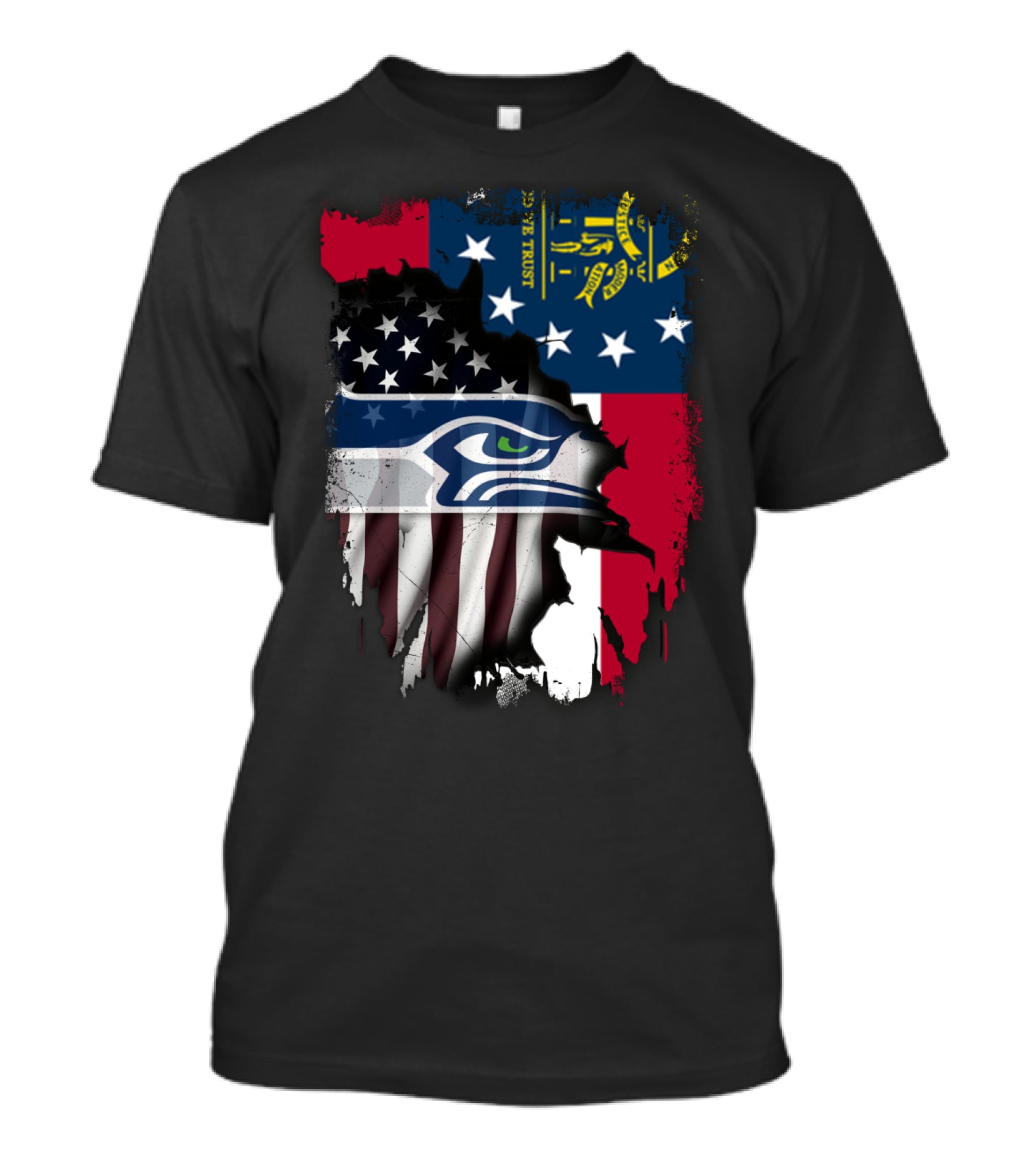 Georgia State Flag With Seahawks Logo And American Flag Elements T-Shirt