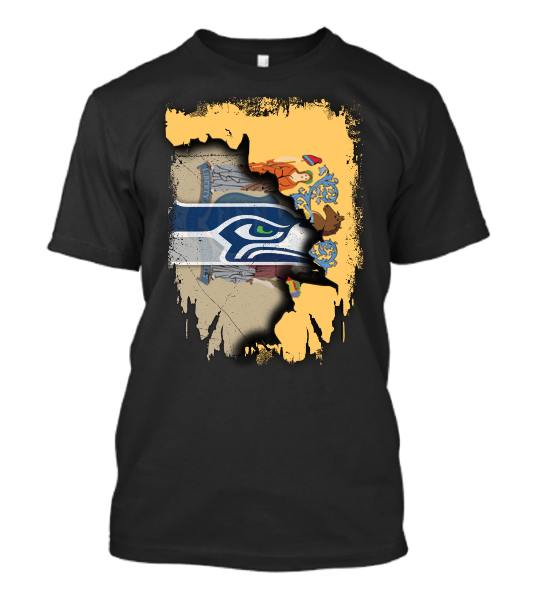 New Jersey State Crest Blending With Seahawks T-Shirt