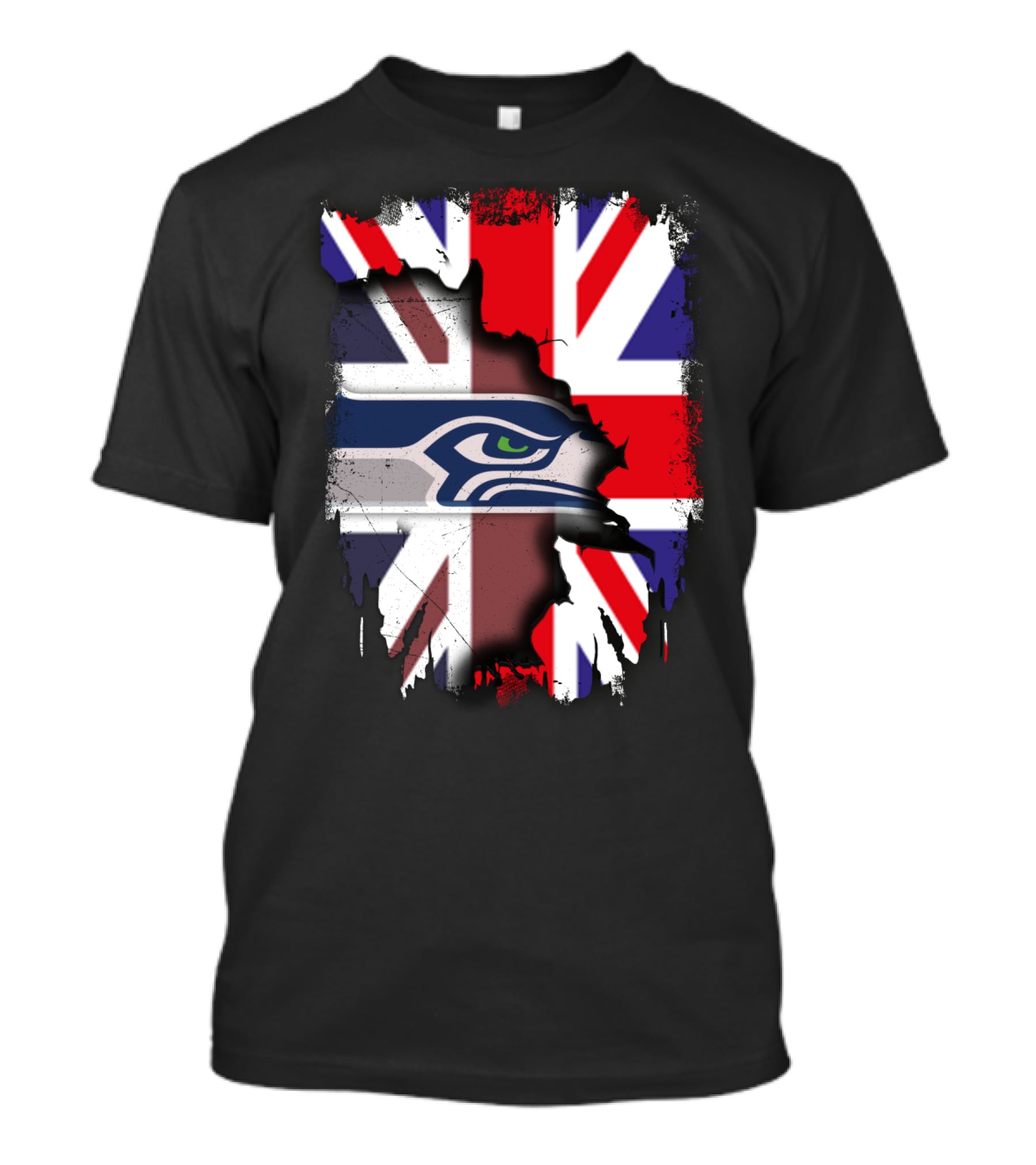 United Kingdom Flag With Seattle Seahawks Logo Integration T-Shirt