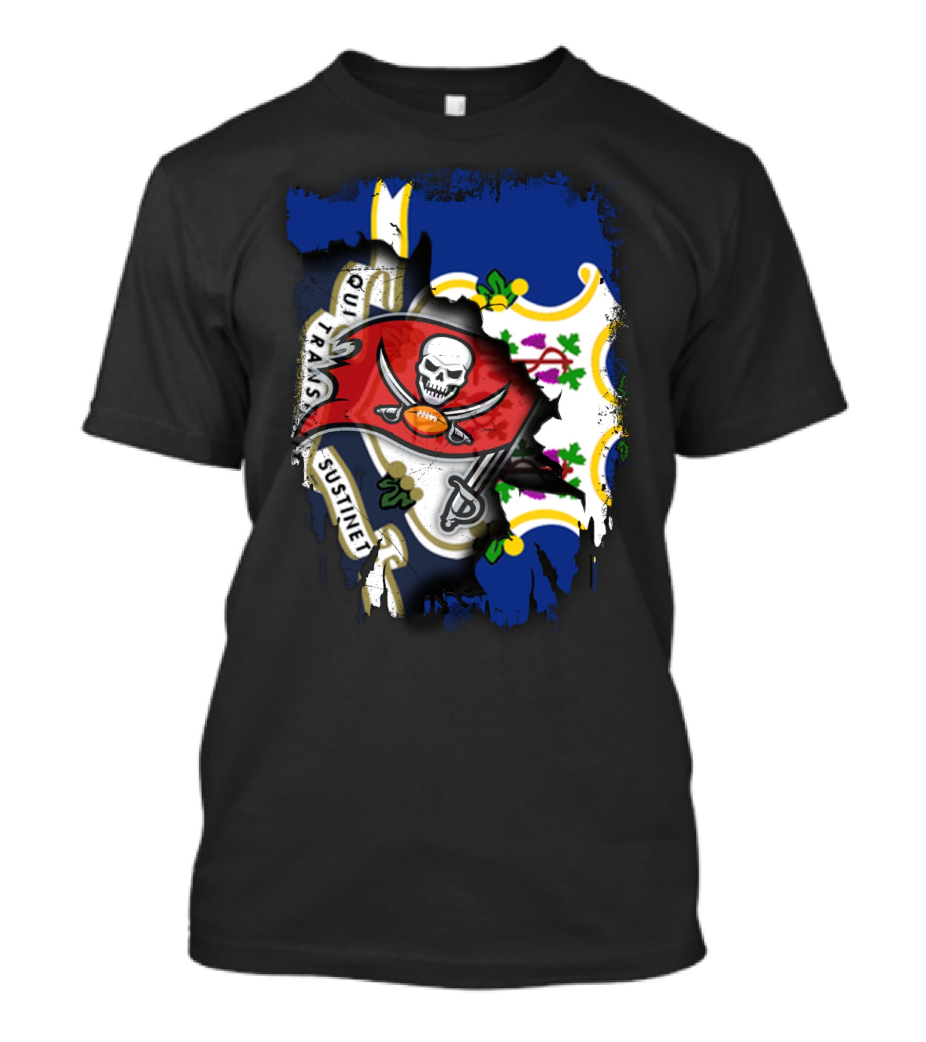 Connecticut Flag With Buccaneers Pirate Logo And State T-Shirt