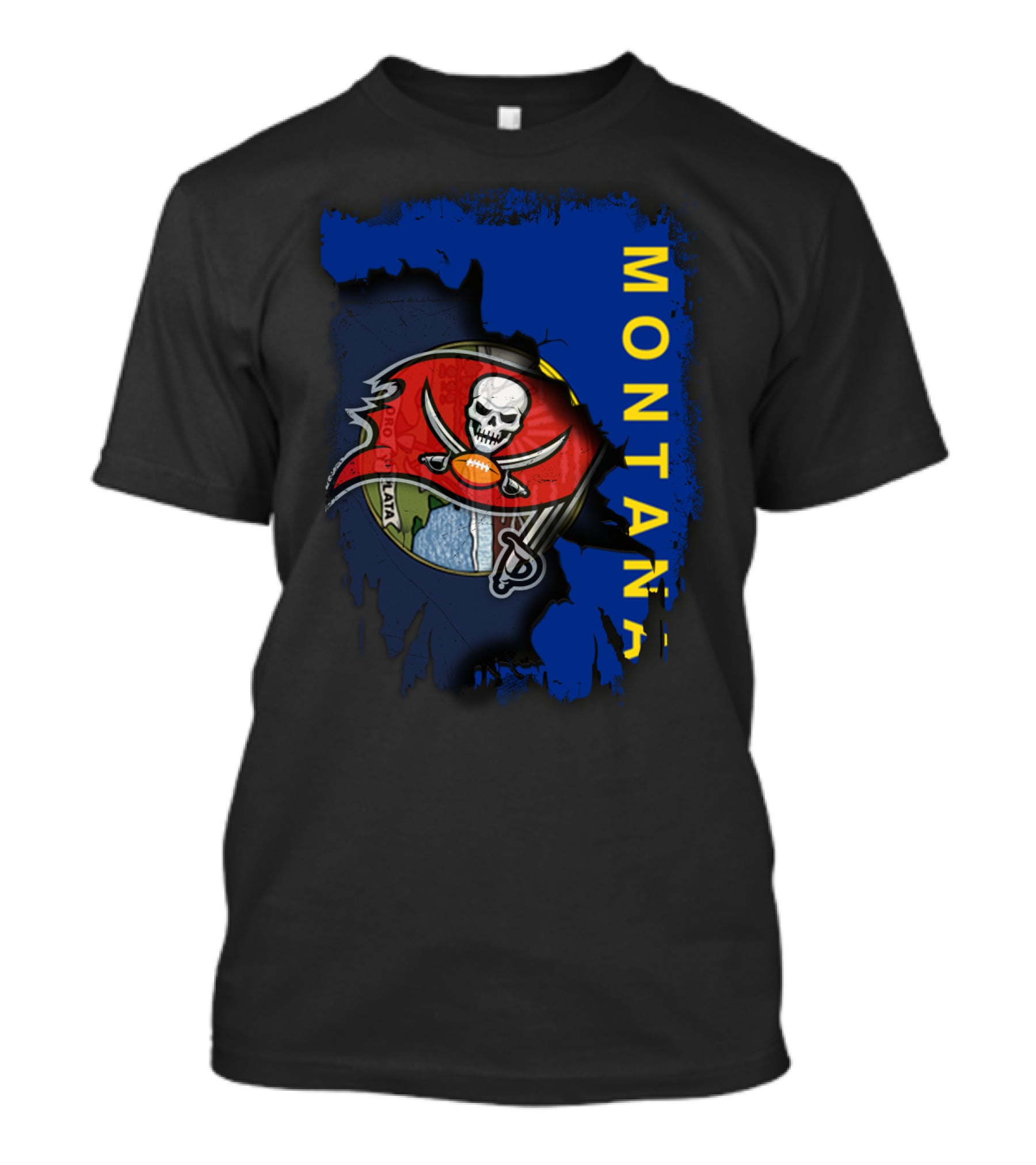 Montana Buccaneers Skull Football Logo Map T-Shirt