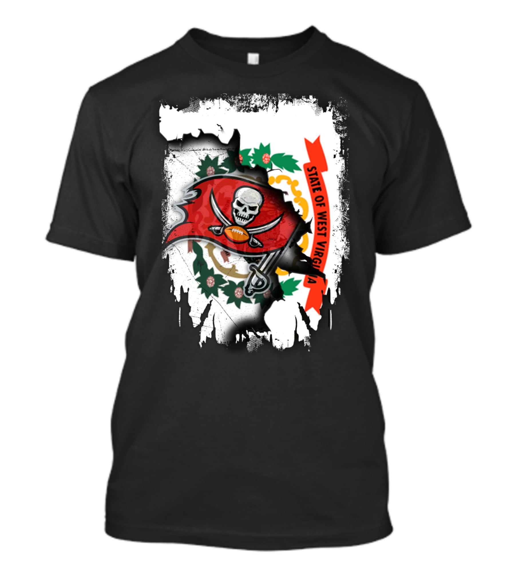 West Virginia State Flag With Tampa Bay Buccaneers Logo Fusion T-Shirt