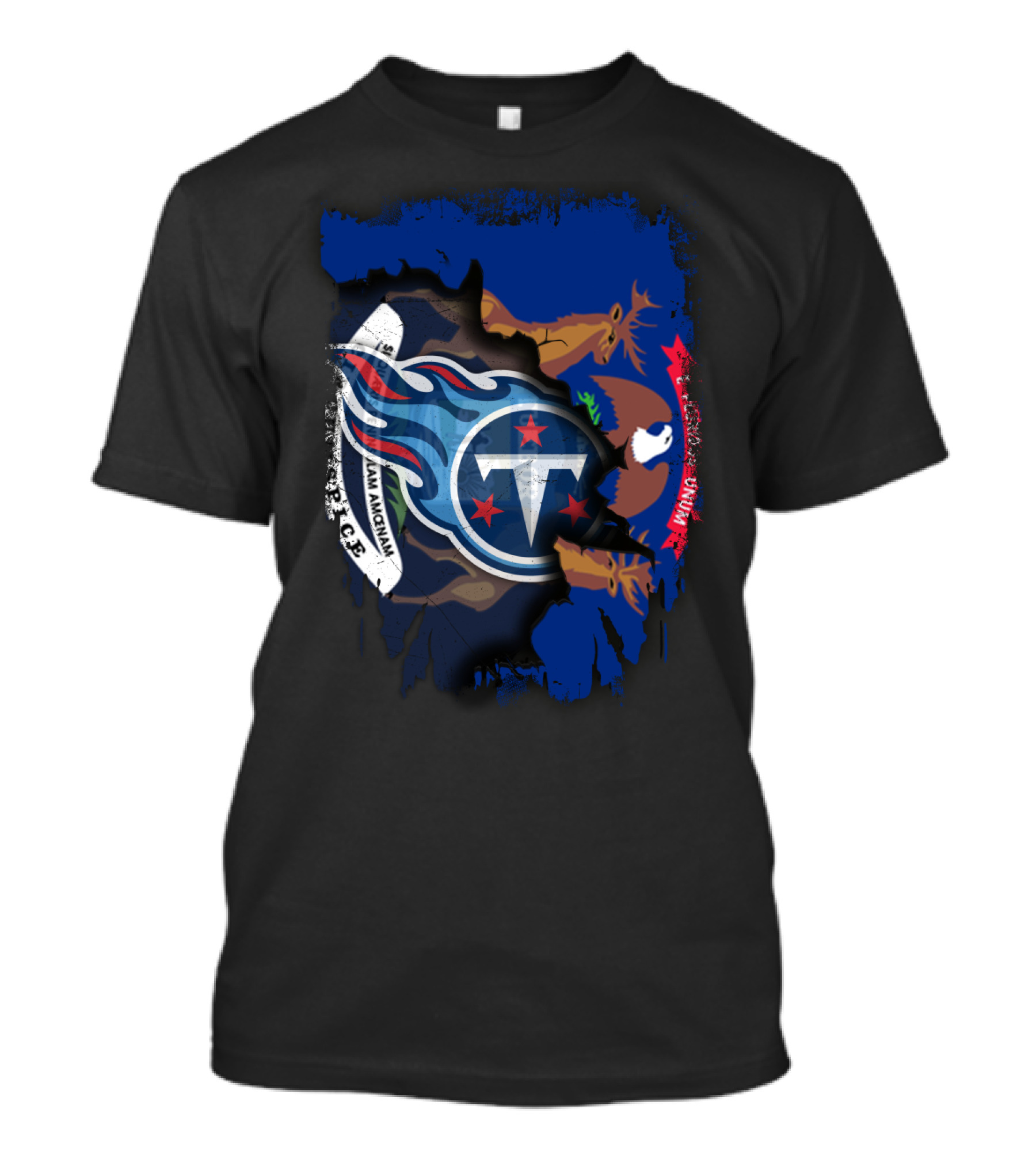 Torn Michigan Flag With Tennessee Titans Logo Fusion T-Shirt