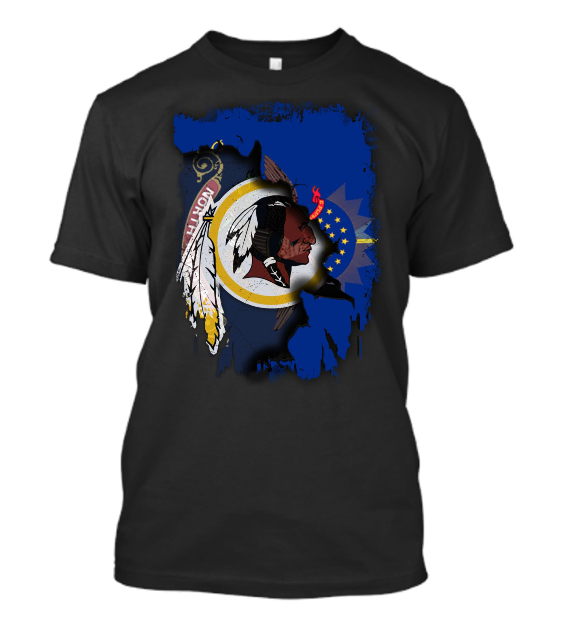 North Dakota Pride With Redskins Symbol On Blue T-Shirt