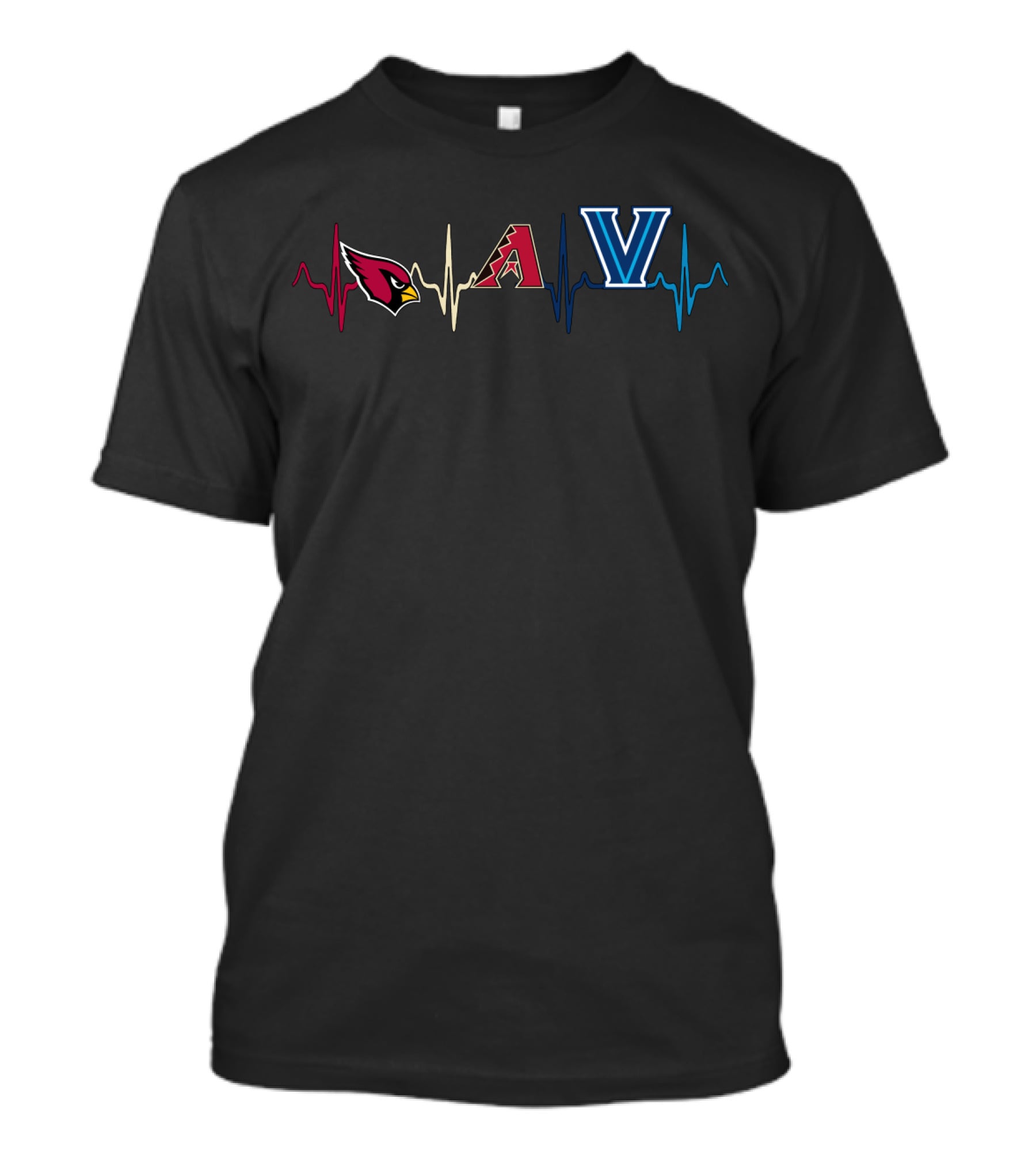 Arizona Cardinals Heartbeat Arizona Diamondbacks Villanova Wildcats Electrocardiogram T-Shirt