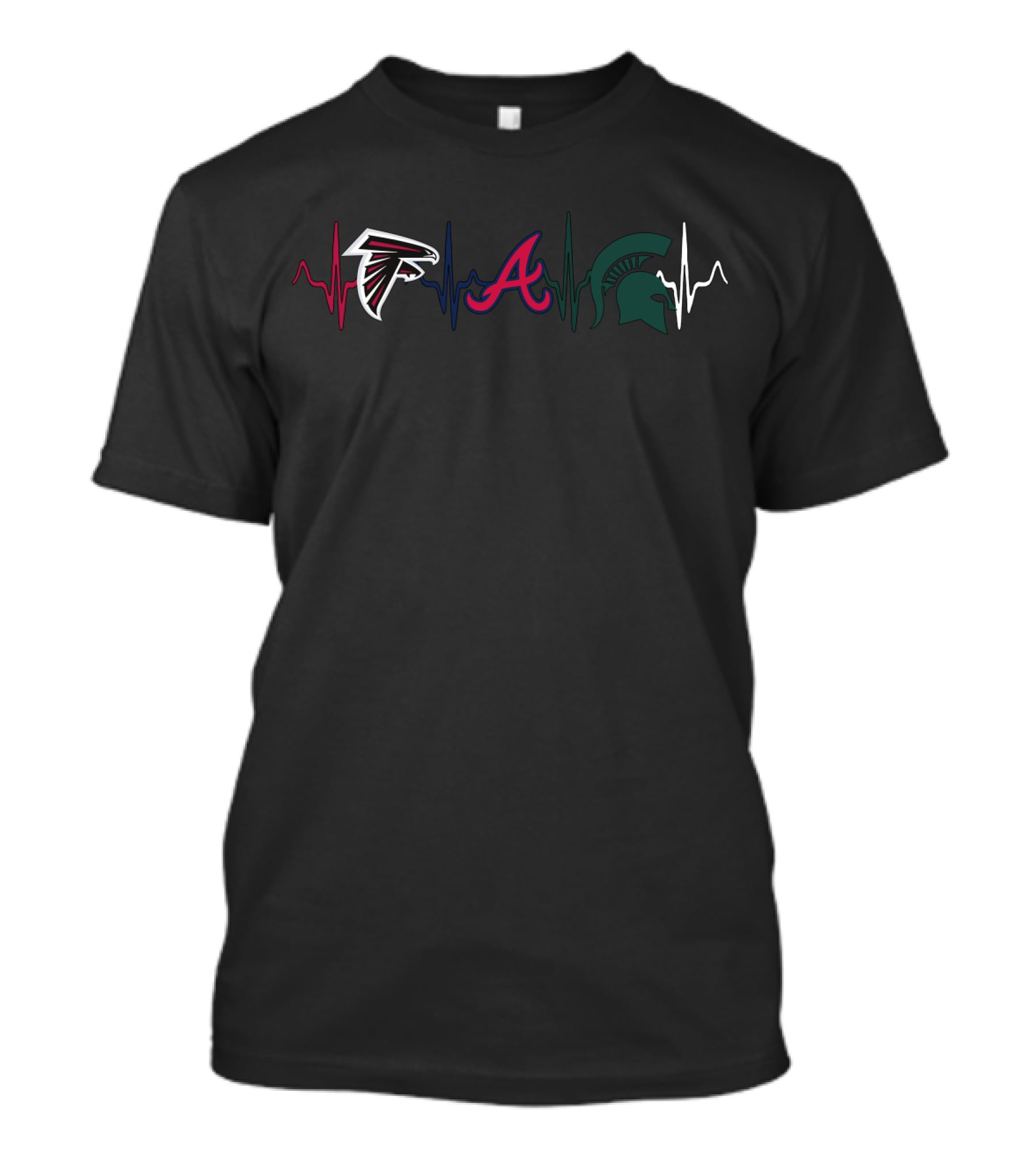 Love Atlanta Falcons Atlanta Braves Michigan State Spartans Logo Heartbeat T-Shirt
